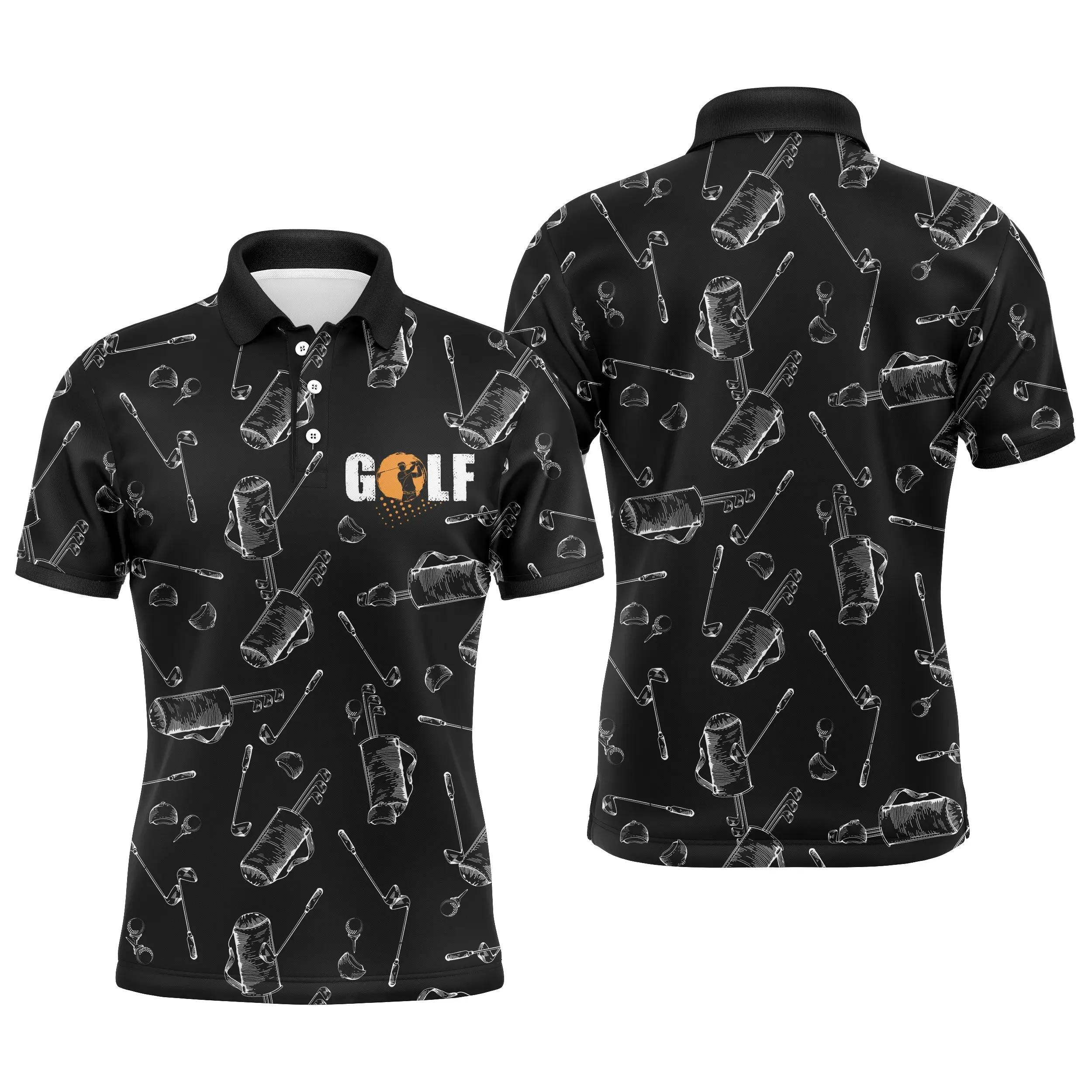 Chiptshirts Polo de Golf Noir, Polo de Sport Manches Longues Homme Femme, Cadeau Idéal Pour Golfeur, Sac de Golf, Club de Golf - CT03062231