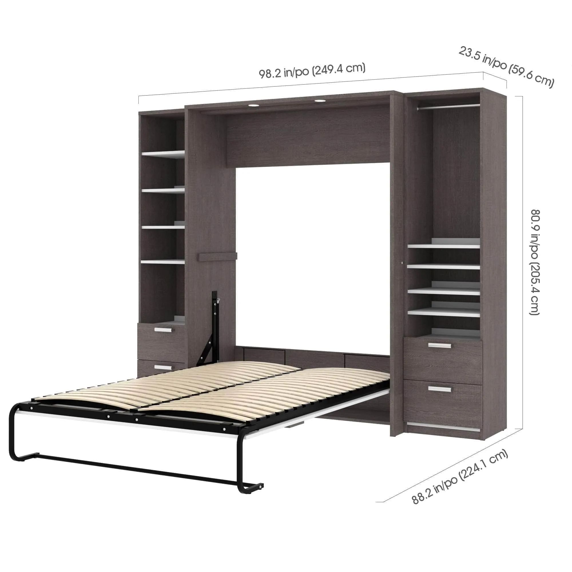 Cielo Full Murphy Wall Bed and 2 Storage Cabinets with Drawers (98W) - Available in 2 Colours