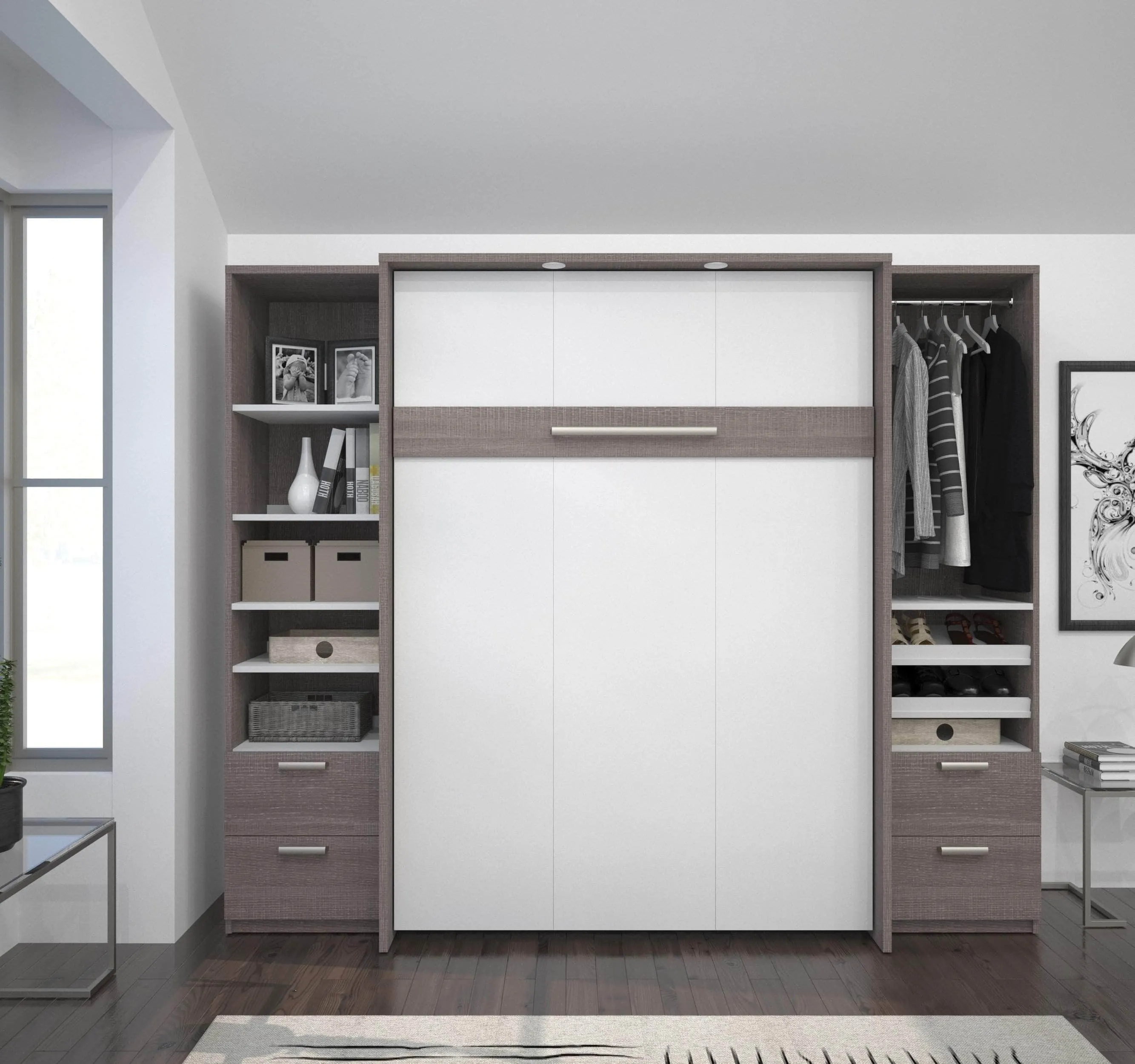 Cielo Full Murphy Wall Bed and 2 Storage Cabinets with Drawers (98W) - Available in 2 Colours