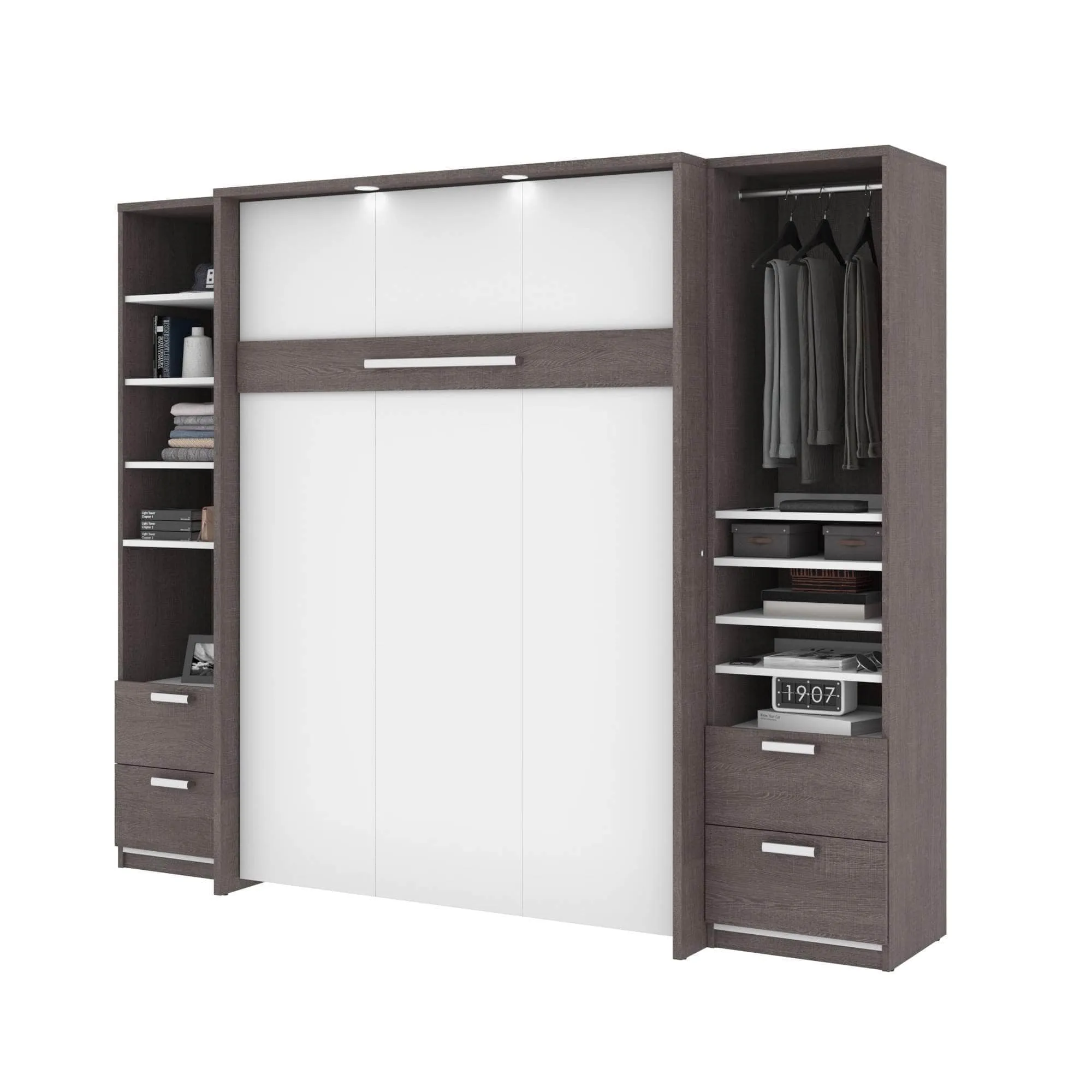 Cielo Full Murphy Wall Bed and 2 Storage Cabinets with Drawers (98W) - Available in 2 Colours