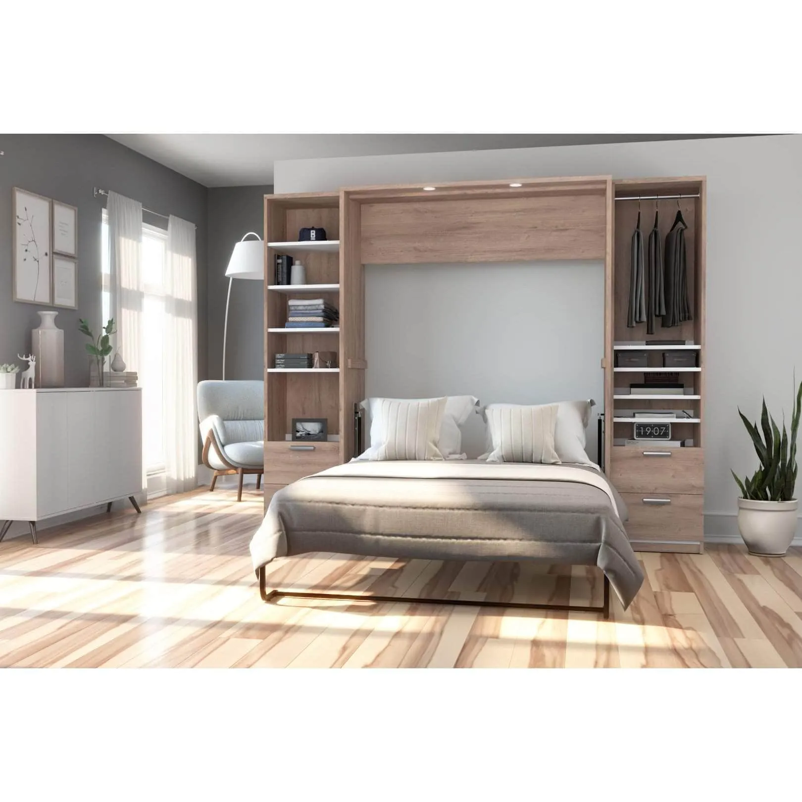 Cielo Full Murphy Wall Bed and 2 Storage Cabinets with Drawers (98W) - Available in 2 Colours