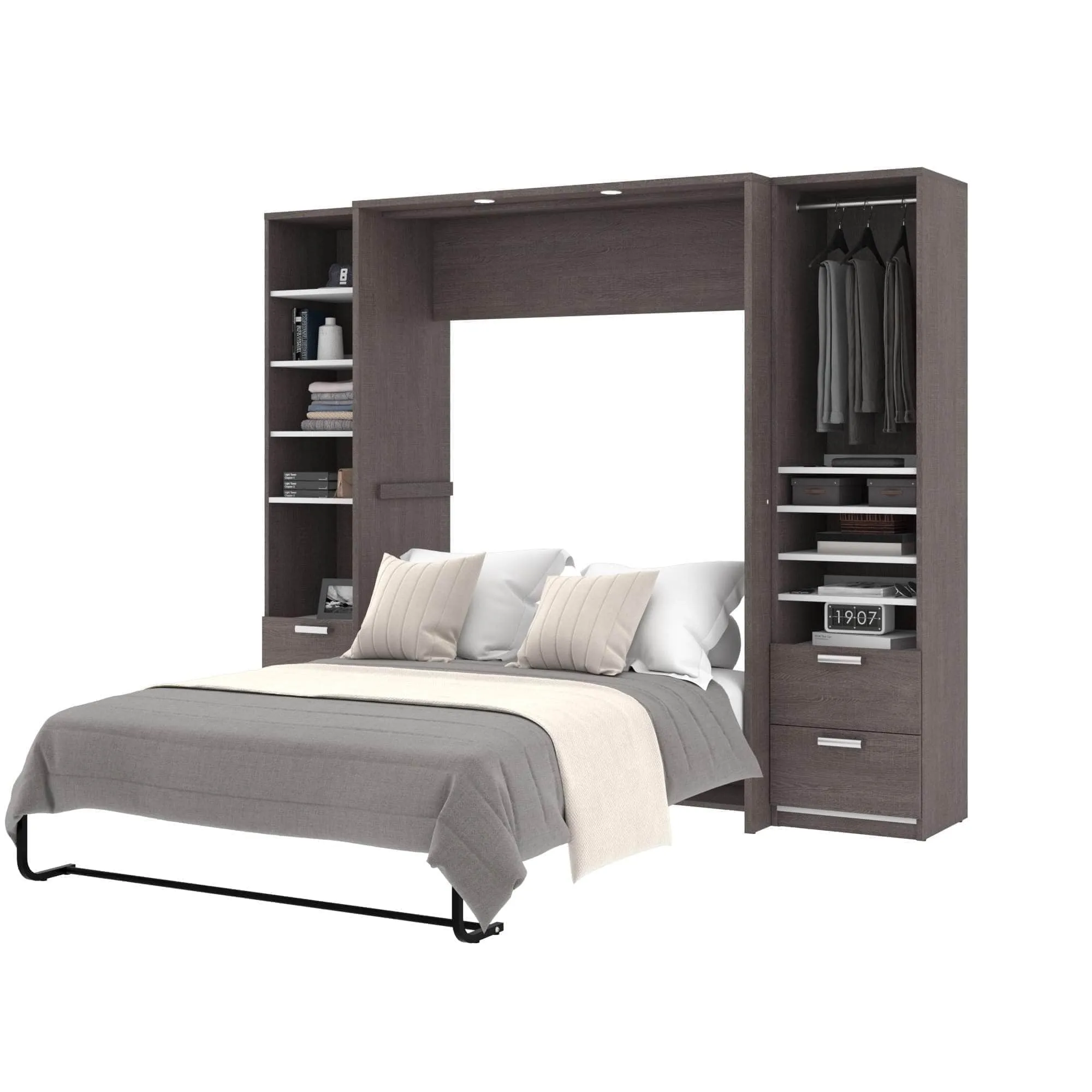 Cielo Full Murphy Wall Bed and 2 Storage Cabinets with Drawers (98W) - Available in 2 Colours