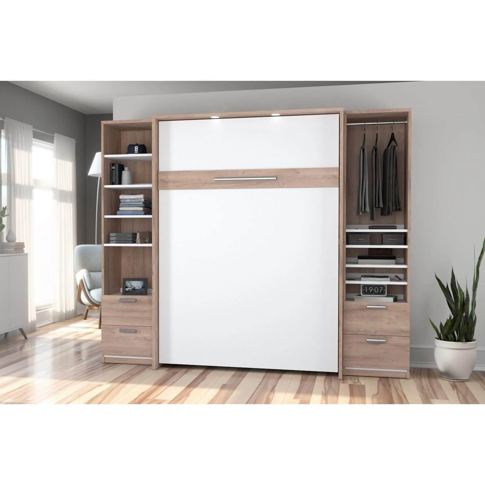 Cielo Full Murphy Wall Bed and 2 Storage Cabinets with Drawers (98W) - Available in 2 Colours