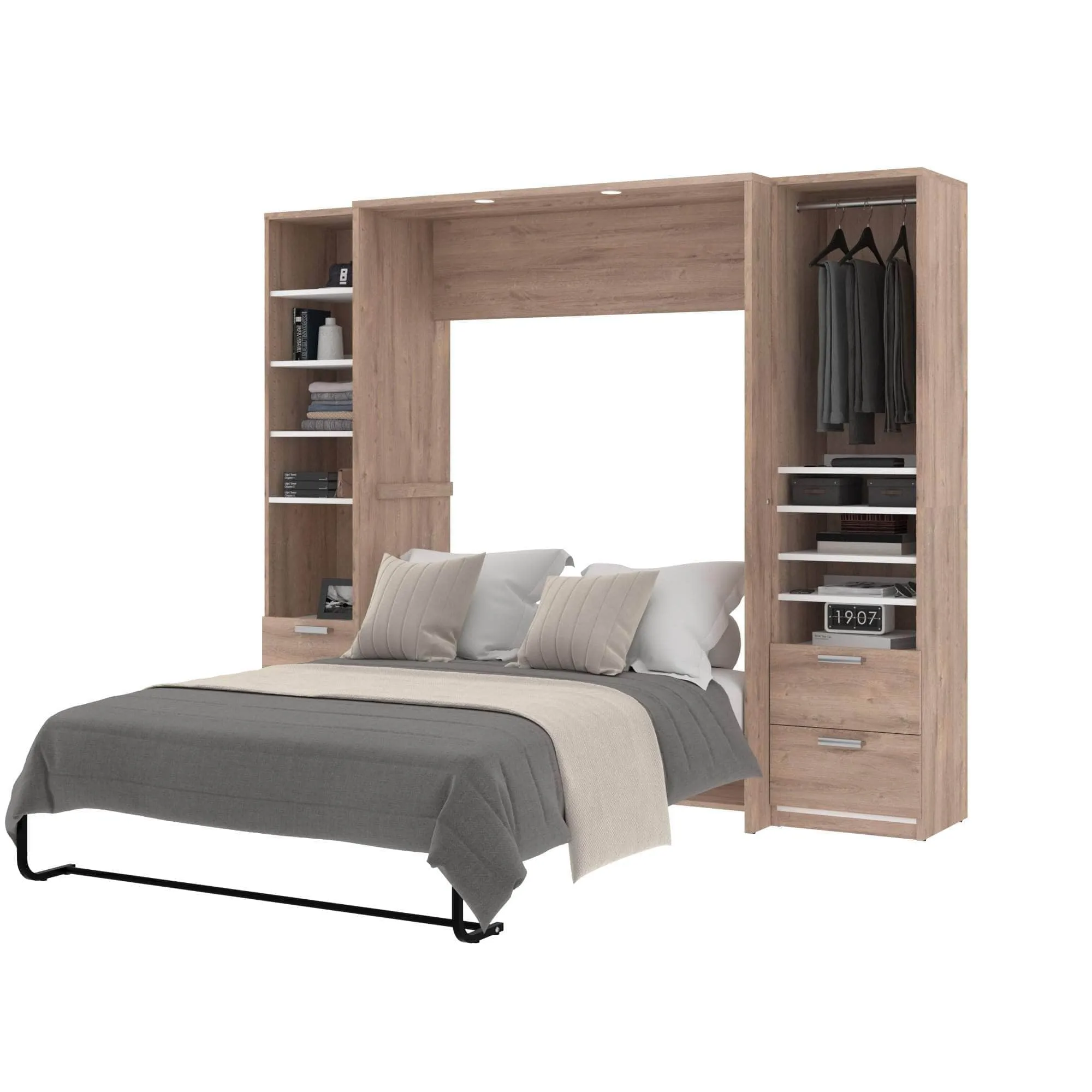 Cielo Full Murphy Wall Bed and 2 Storage Cabinets with Drawers (98W) - Available in 2 Colours