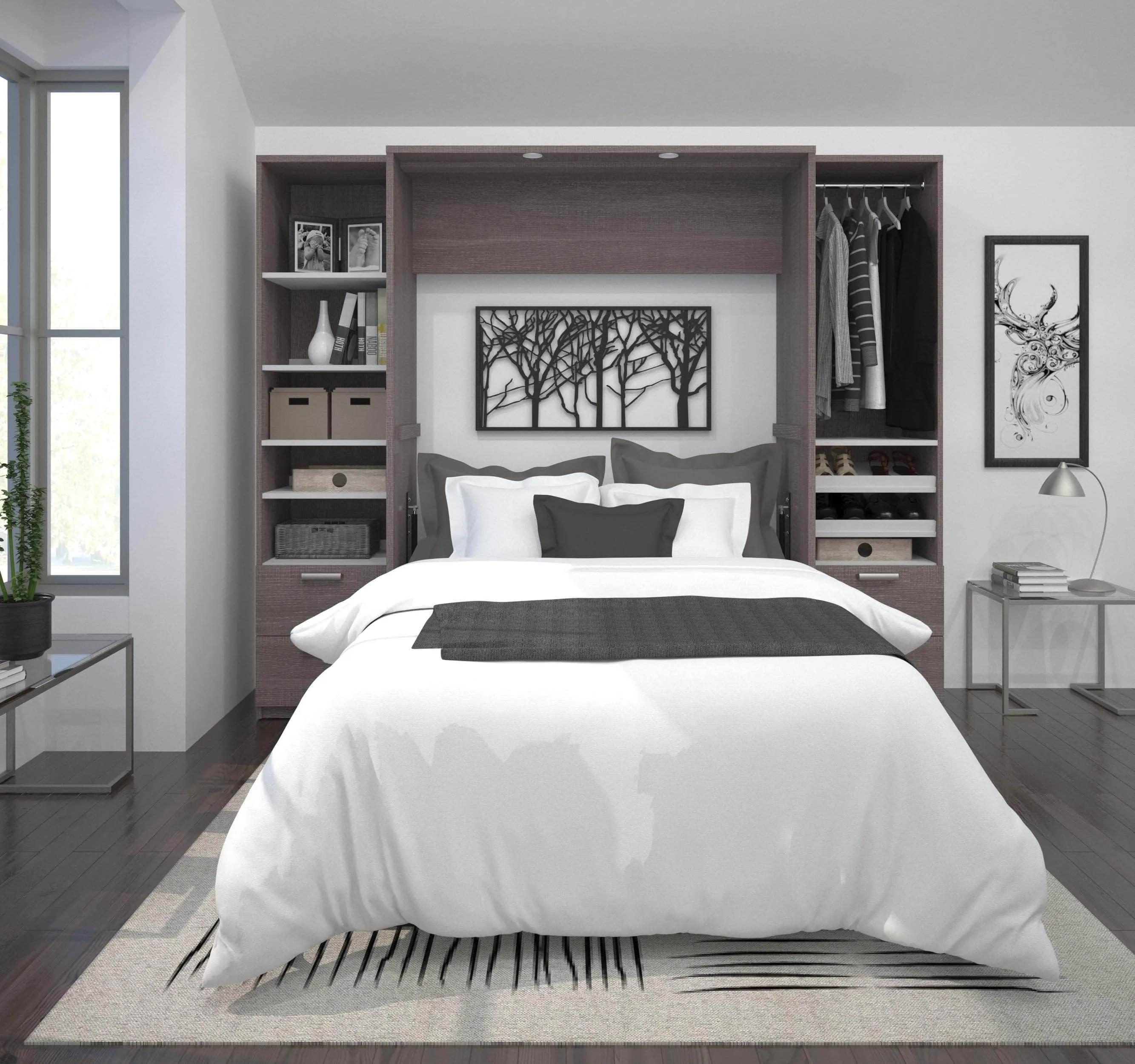 Cielo Full Murphy Wall Bed and 2 Storage Cabinets with Drawers (98W) - Available in 2 Colours