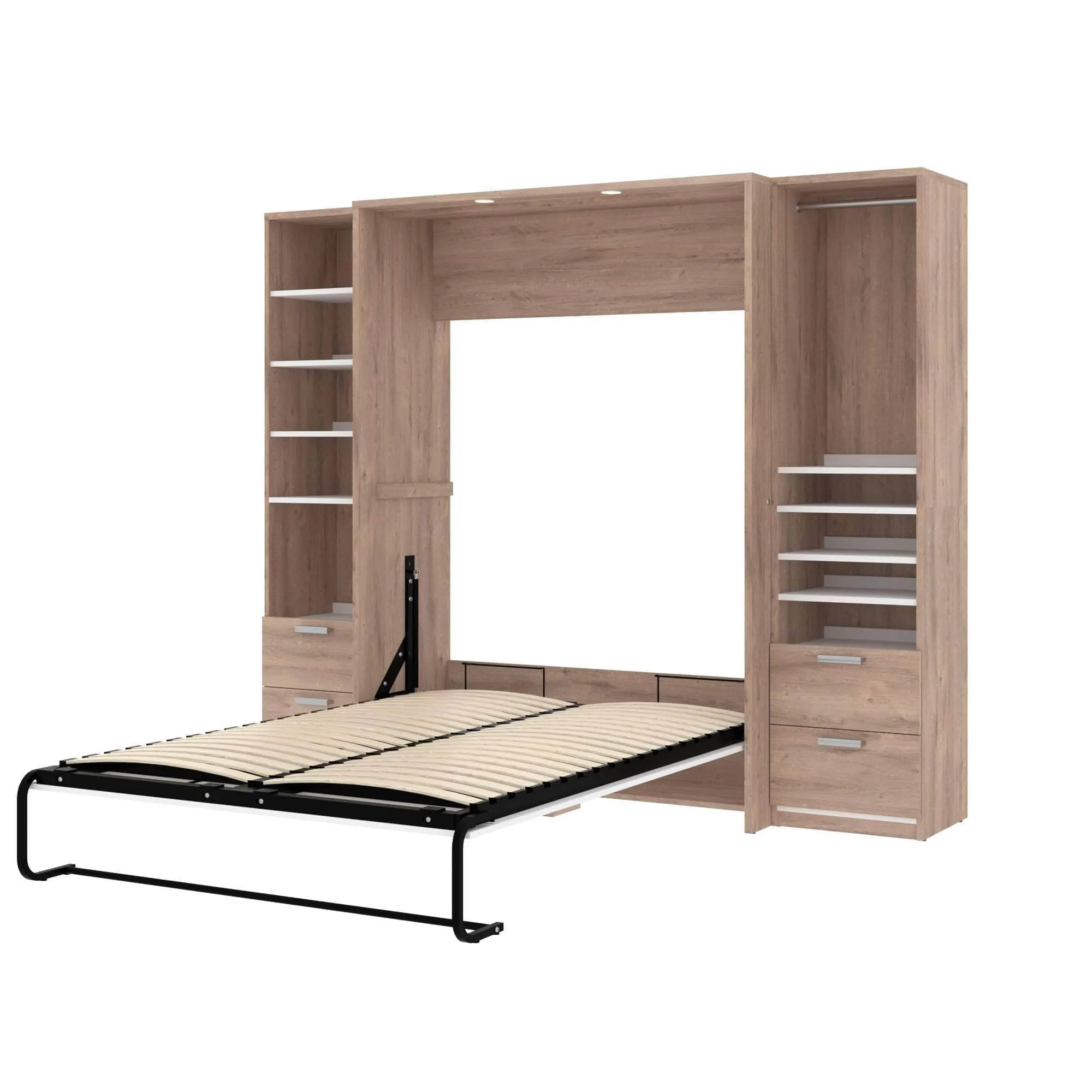 Cielo Full Murphy Wall Bed and 2 Storage Cabinets with Drawers (98W) - Available in 2 Colours