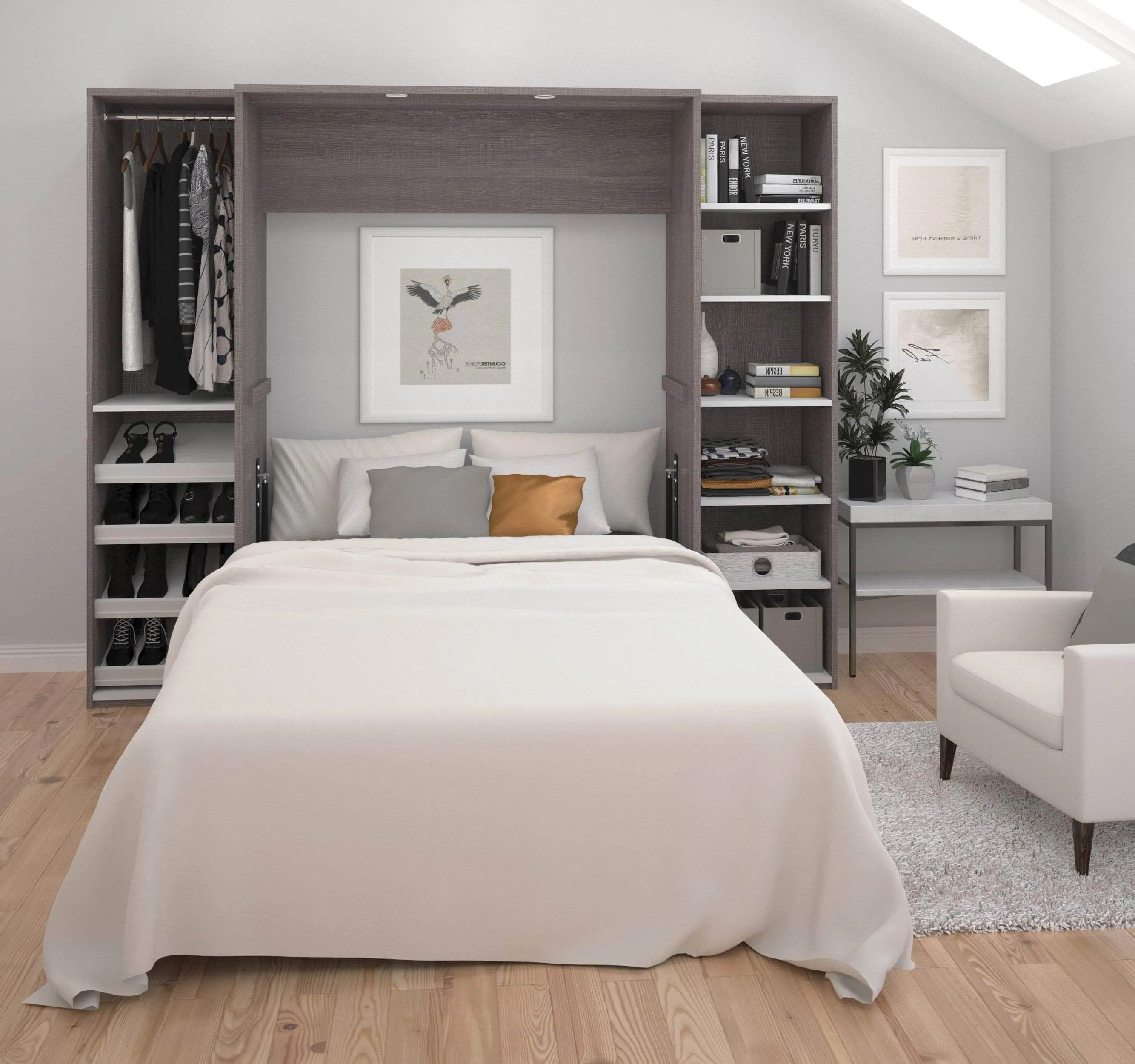 Cielo Full Murphy Wall Bed with 2 Storage Cabinets (98W) - Available in 2 Colours