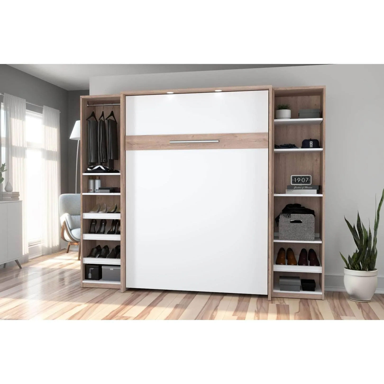 Cielo Full Murphy Wall Bed with 2 Storage Cabinets (98W) - Available in 2 Colours