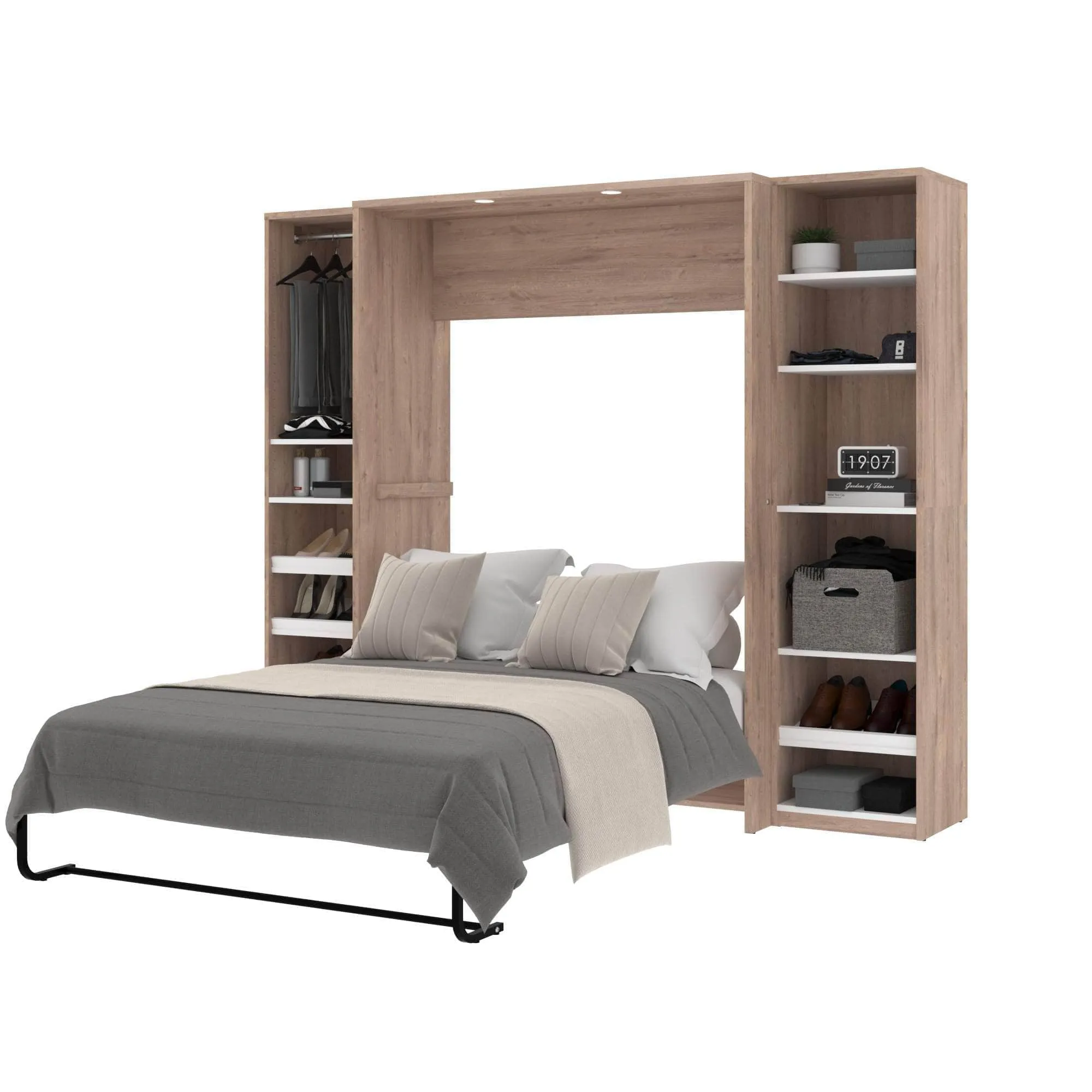 Cielo Full Murphy Wall Bed with 2 Storage Cabinets (98W) - Available in 2 Colours