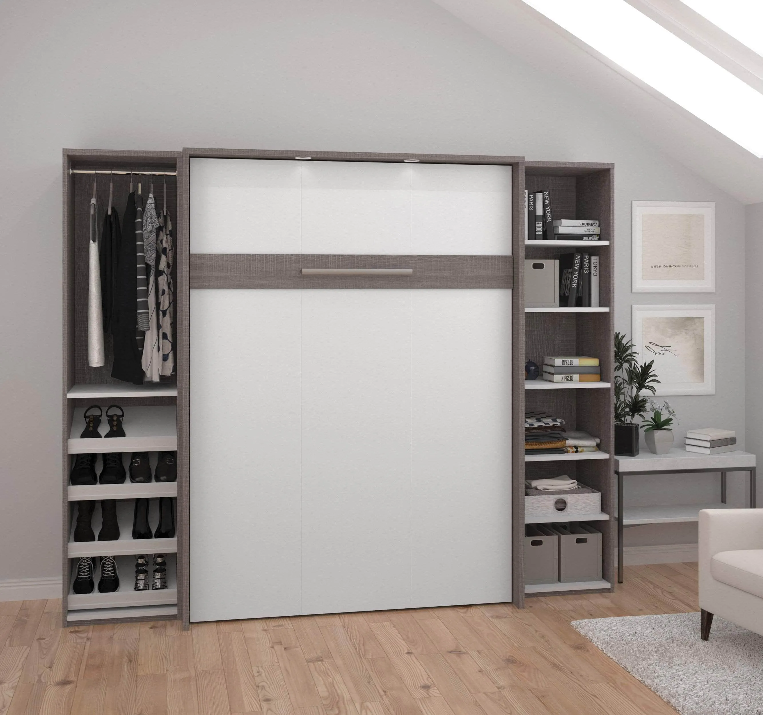 Cielo Full Murphy Wall Bed with 2 Storage Cabinets (98W) - Available in 2 Colours