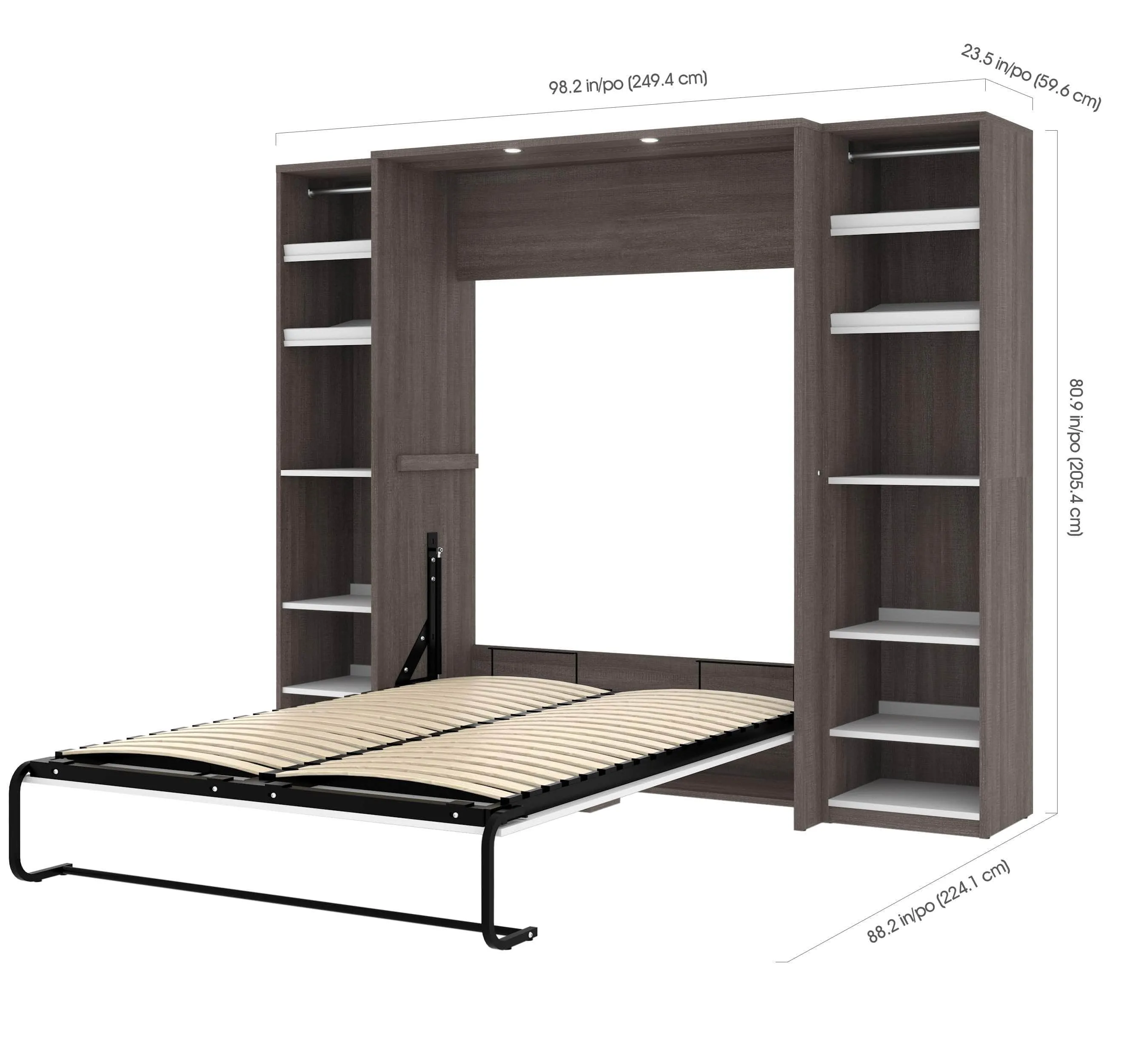 Cielo Full Murphy Wall Bed with 2 Storage Cabinets (98W) - Available in 2 Colours