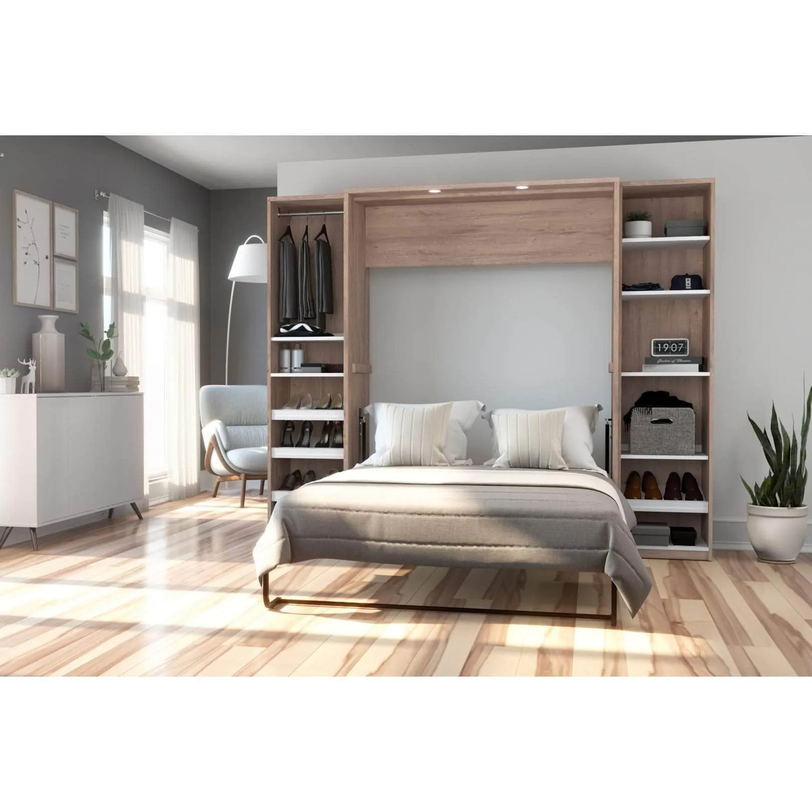 Cielo Full Murphy Wall Bed with 2 Storage Cabinets (98W) - Available in 2 Colours