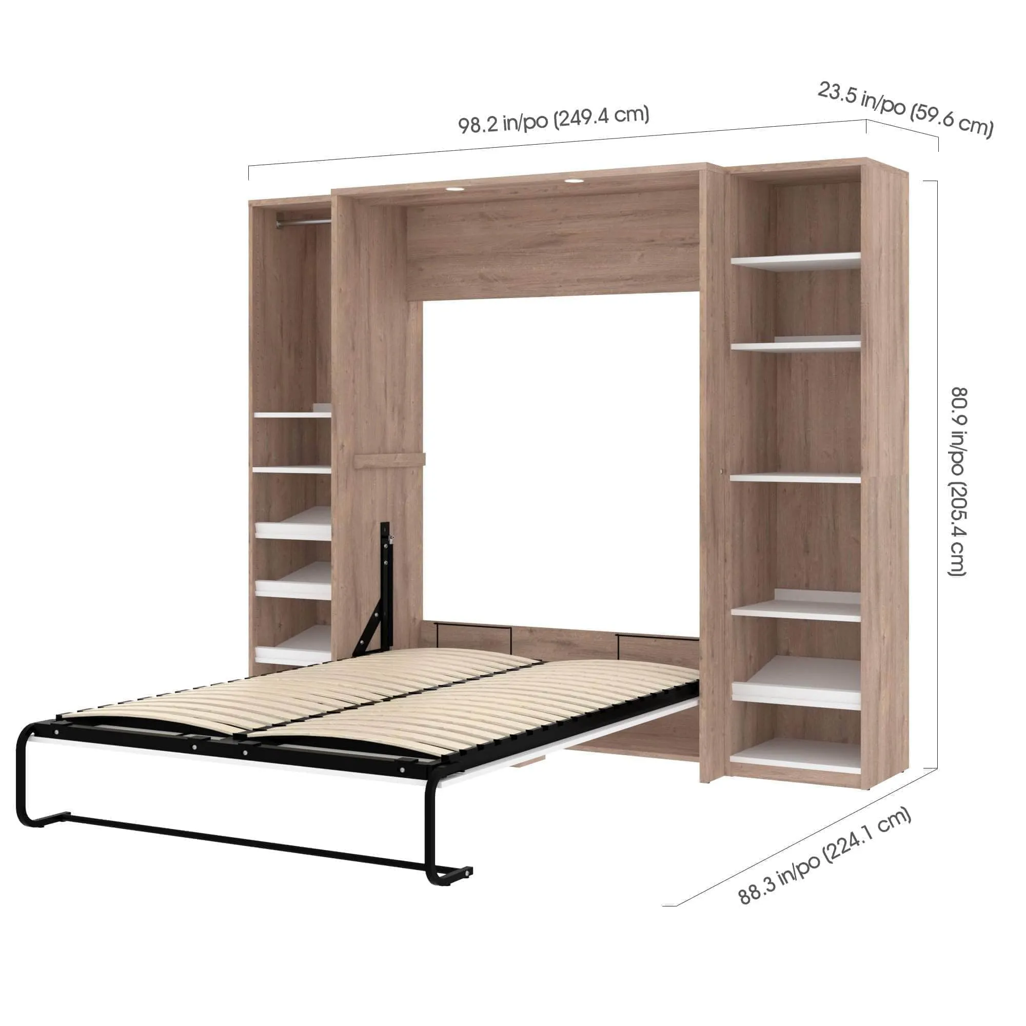 Cielo Full Murphy Wall Bed with 2 Storage Cabinets (98W) - Available in 2 Colours