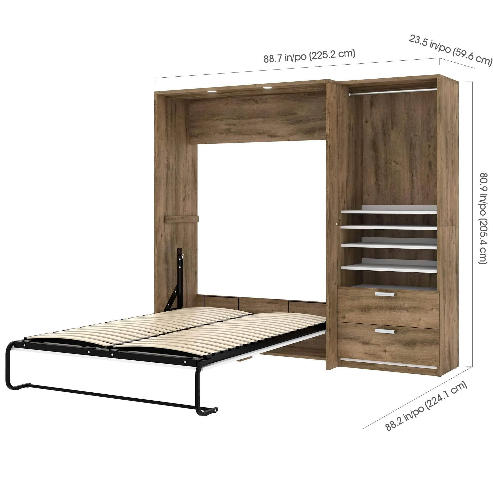 Cielo Full Murphy Wall Bed with Storage Cabinet (89W) - Available in 2 Colours