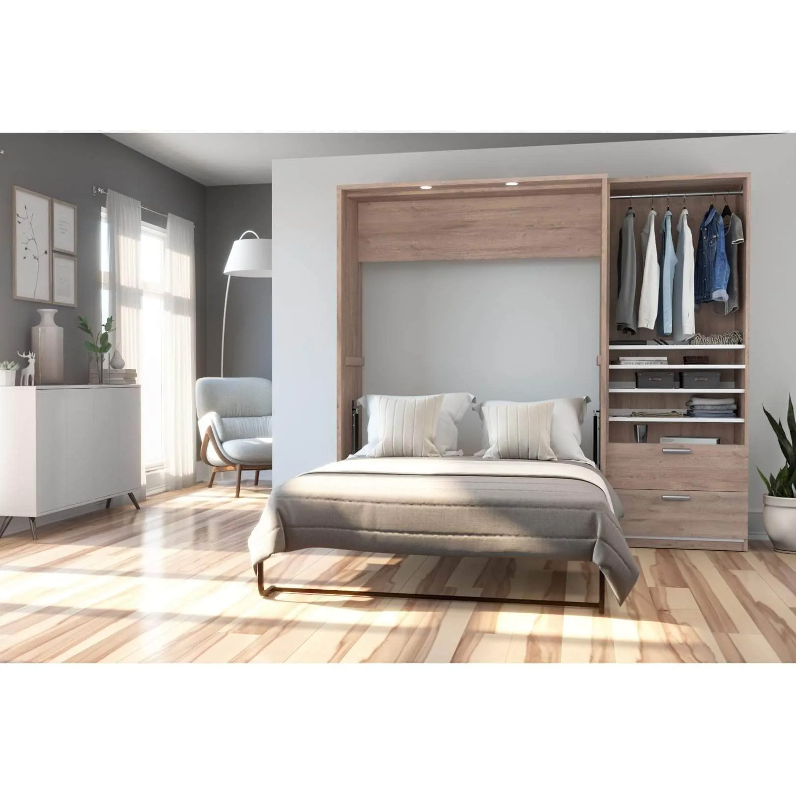 Cielo Full Murphy Wall Bed with Storage Cabinet (89W) - Available in 2 Colours