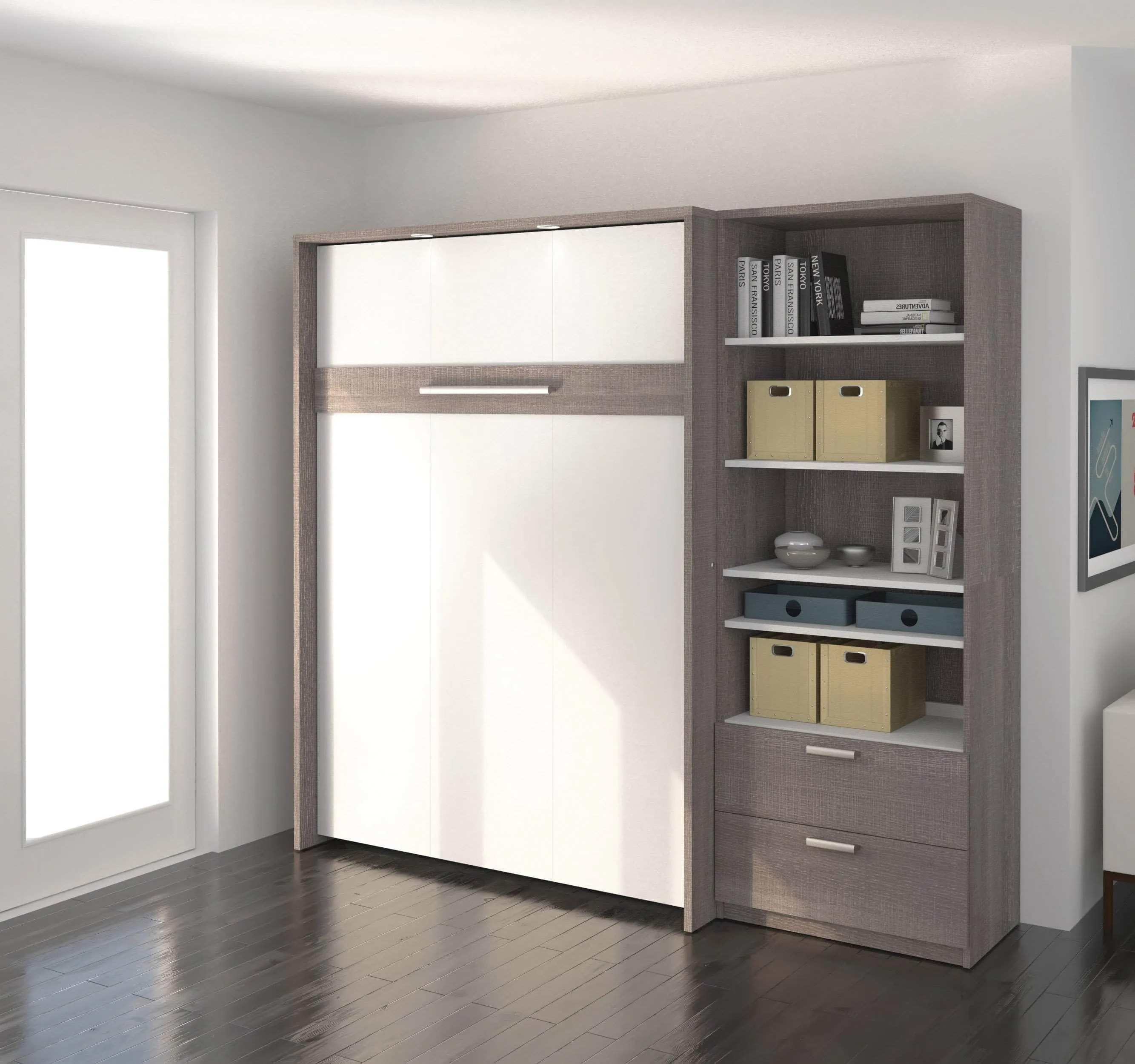 Cielo Full Murphy Wall Bed with Storage Cabinet (89W) - Available in 2 Colours