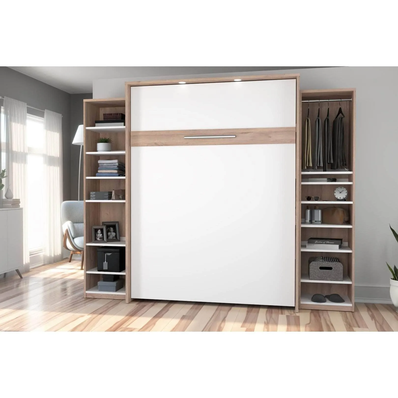 Cielo Queen Murphy Wall Bed and 2 Storage Cabinets with Drawers (104W) - Available in 2 Colours