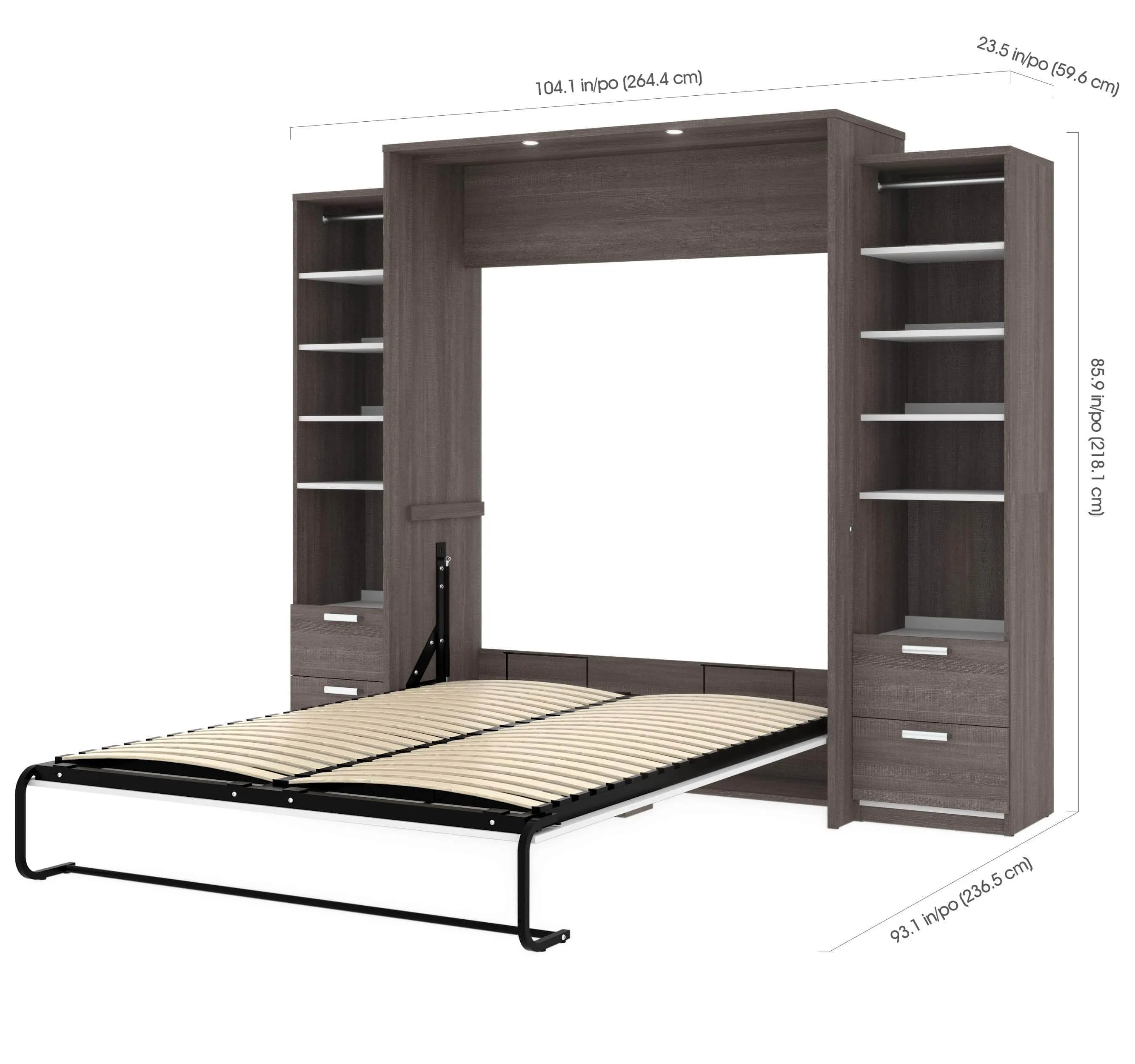 Cielo Queen Murphy Wall Bed and 2 Storage Cabinets with Drawers (104W) - Available in 2 Colours