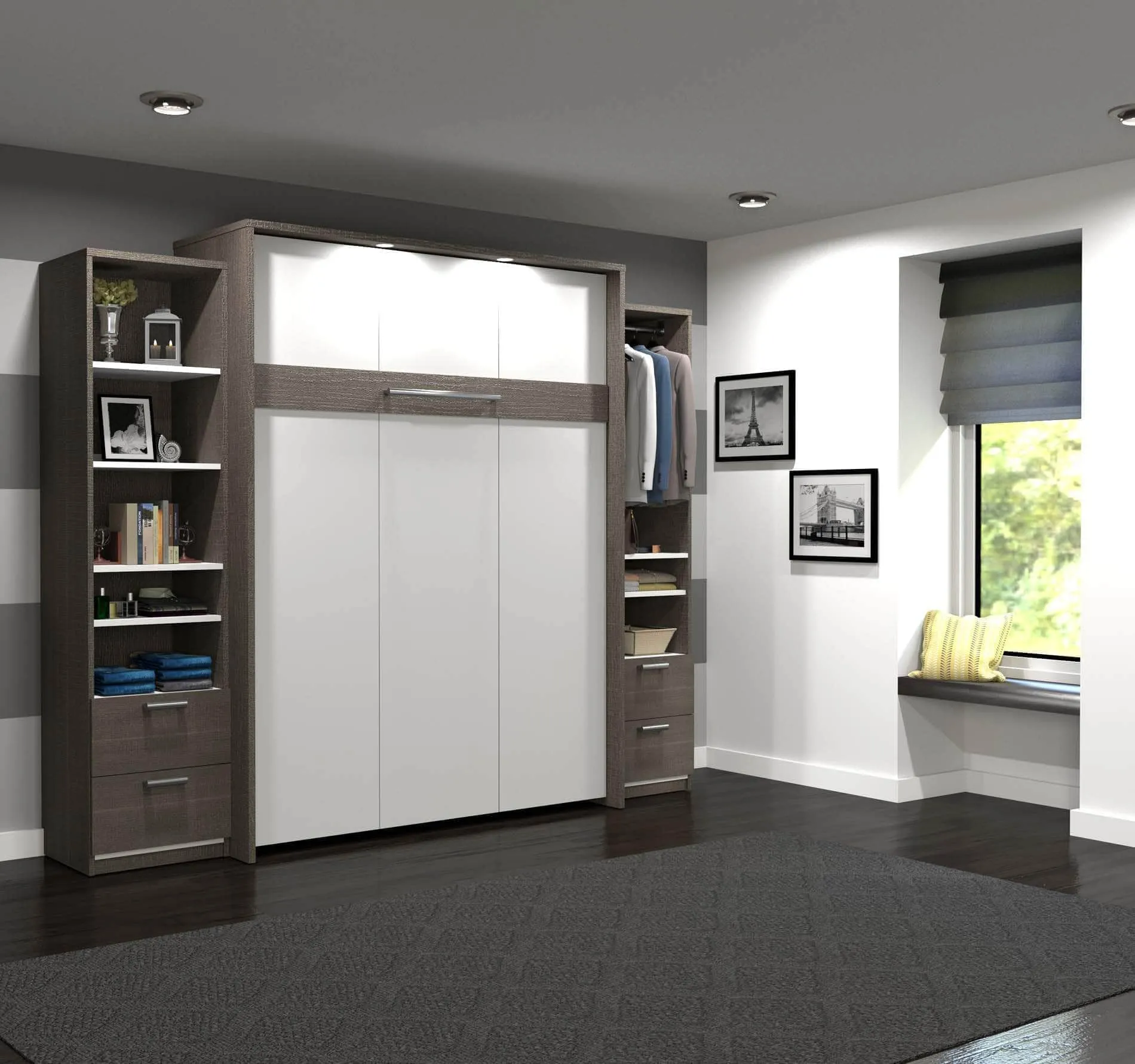 Cielo Queen Murphy Wall Bed and 2 Storage Cabinets with Drawers (104W) - Available in 2 Colours