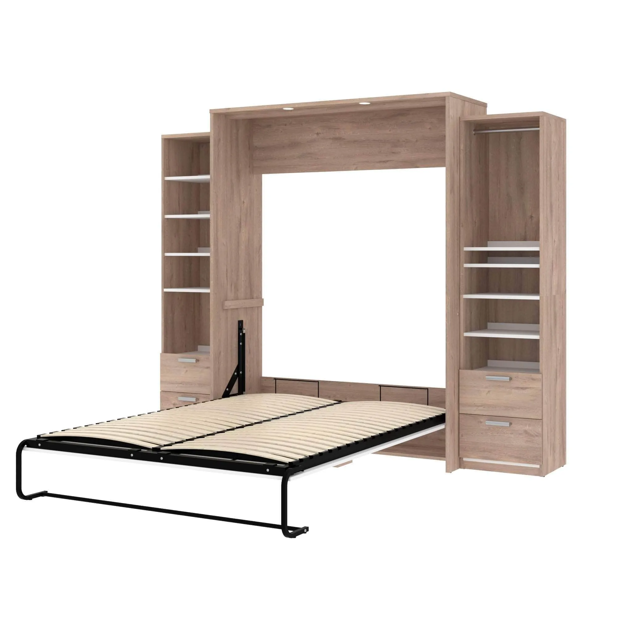 Cielo Queen Murphy Wall Bed and 2 Storage Cabinets with Drawers (104W) - Available in 2 Colours