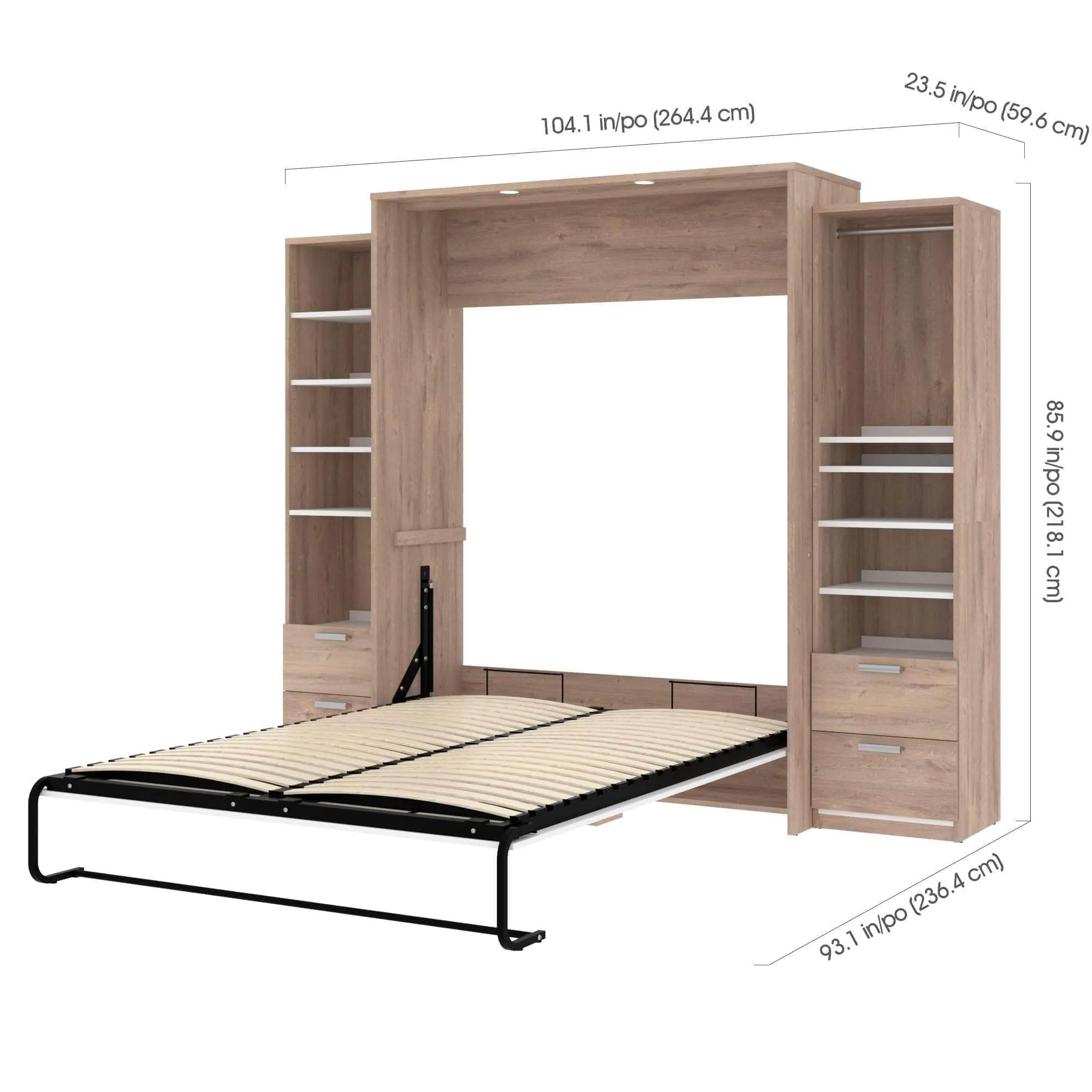 Cielo Queen Murphy Wall Bed and 2 Storage Cabinets with Drawers (104W) - Available in 2 Colours