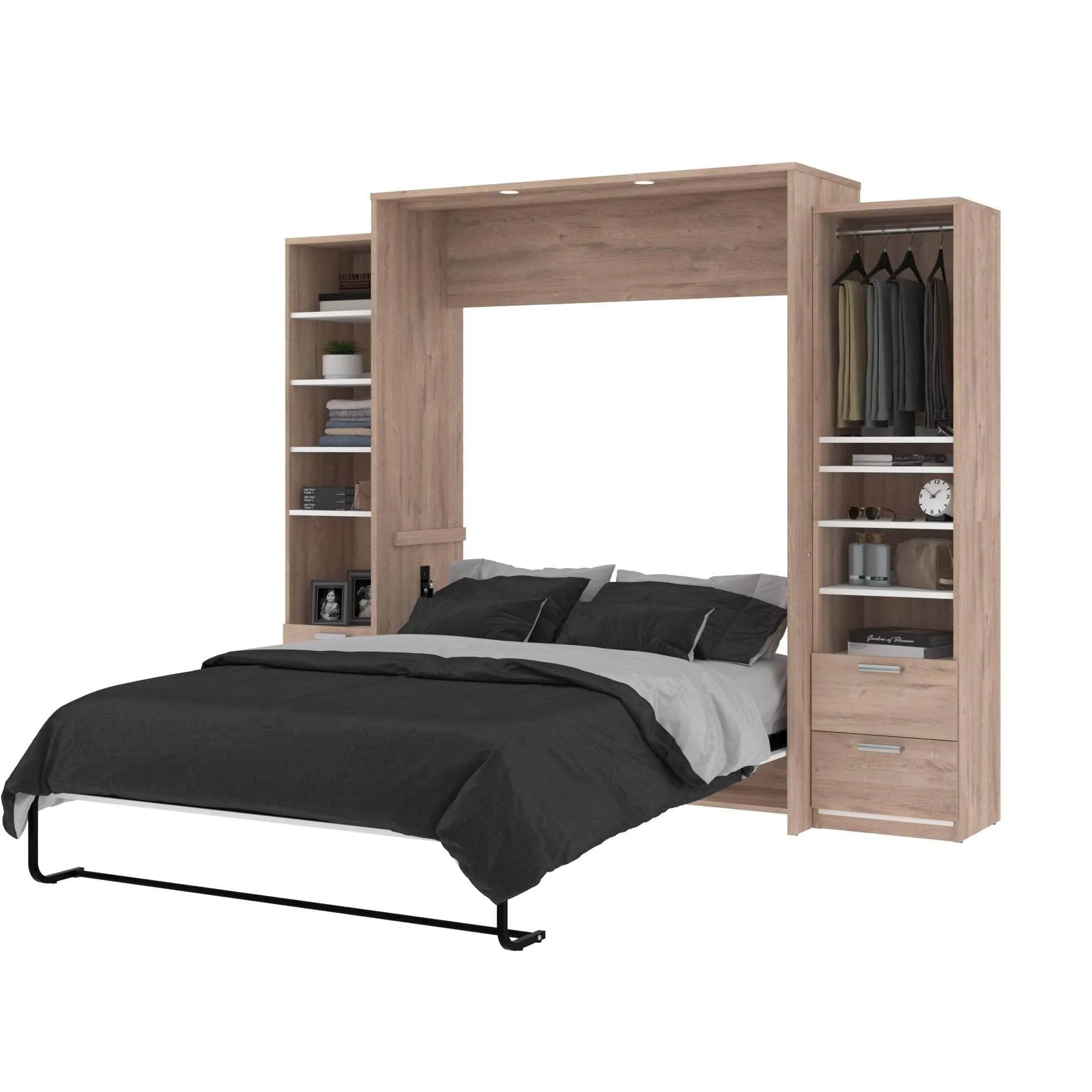 Cielo Queen Murphy Wall Bed and 2 Storage Cabinets with Drawers (104W) - Available in 2 Colours