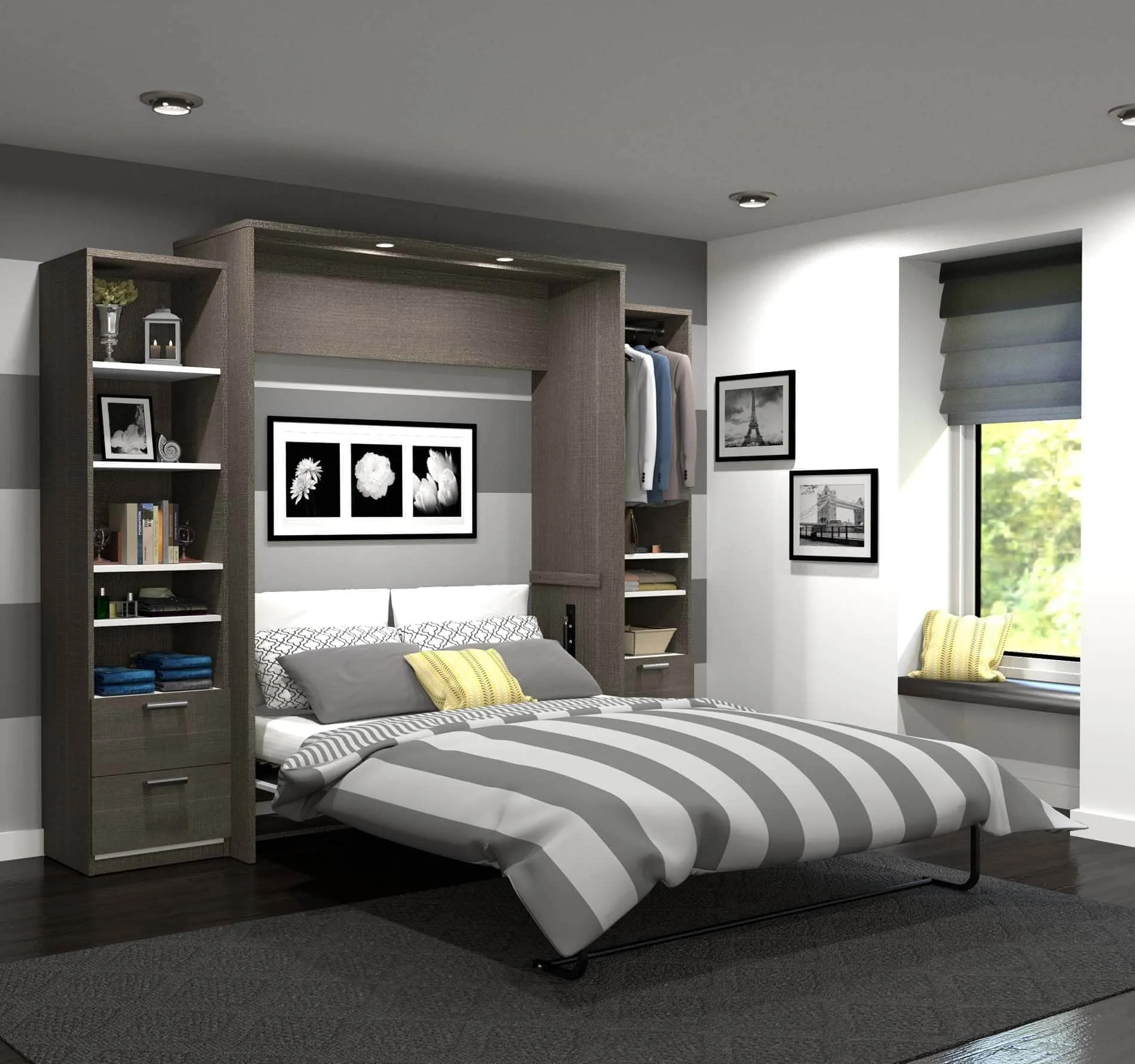 Cielo Queen Murphy Wall Bed and 2 Storage Cabinets with Drawers (104W) - Available in 2 Colours