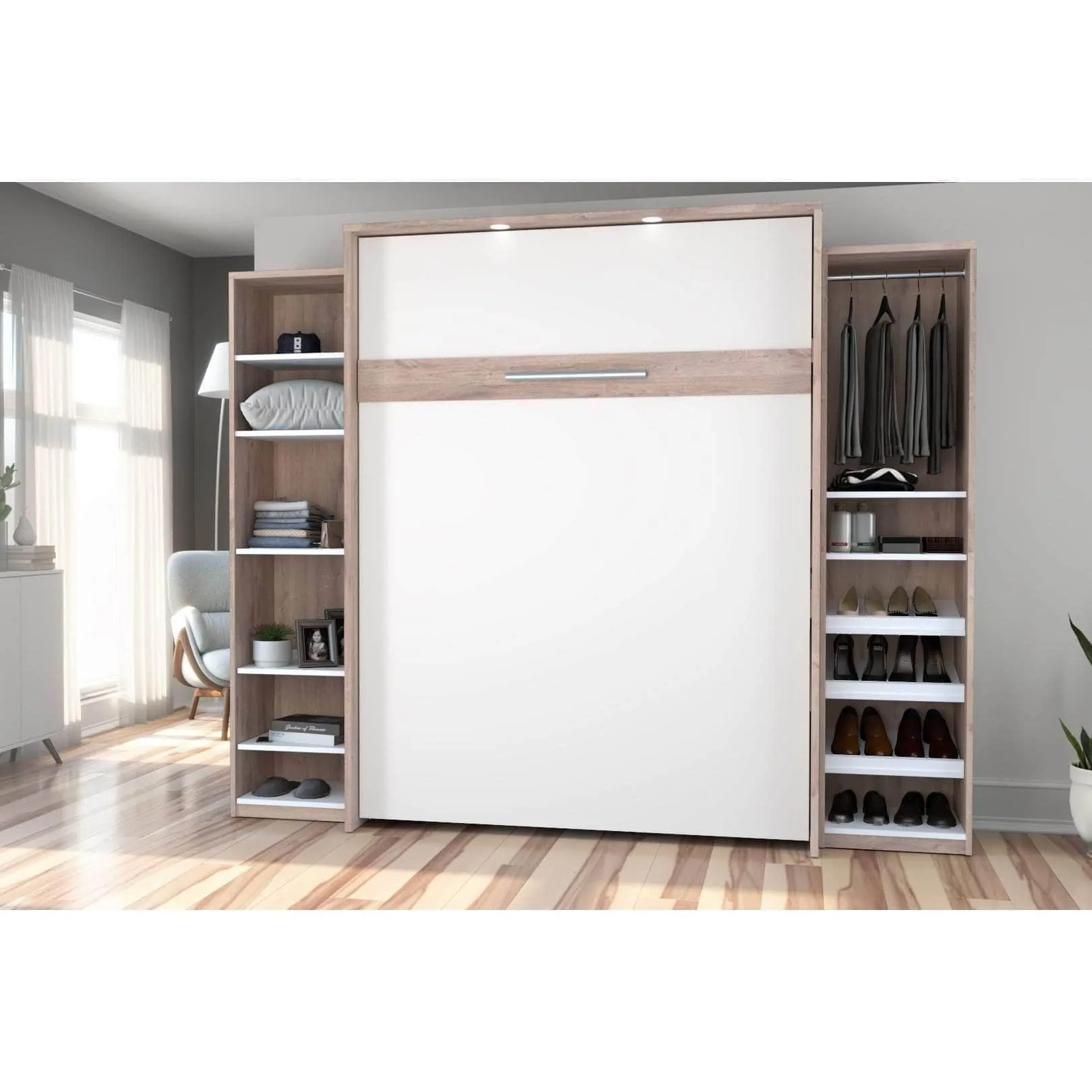 Cielo Queen Murphy Wall Bed with 2 Storage Cabinets (104W) - Available in 2 Colours