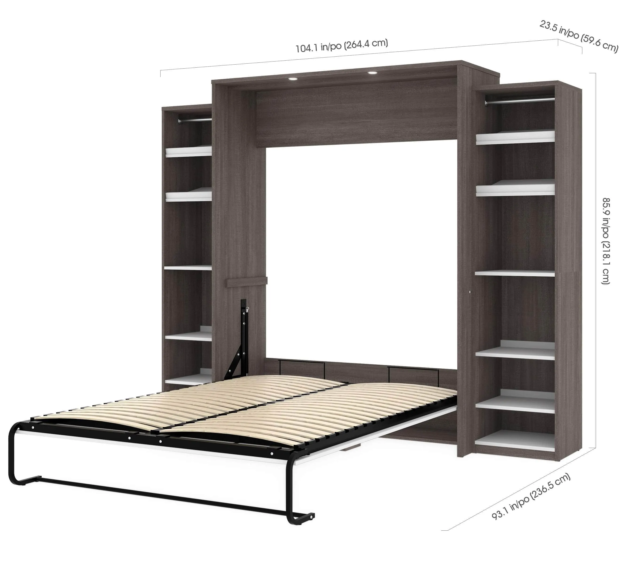 Cielo Queen Murphy Wall Bed with 2 Storage Cabinets (104W) - Available in 2 Colours