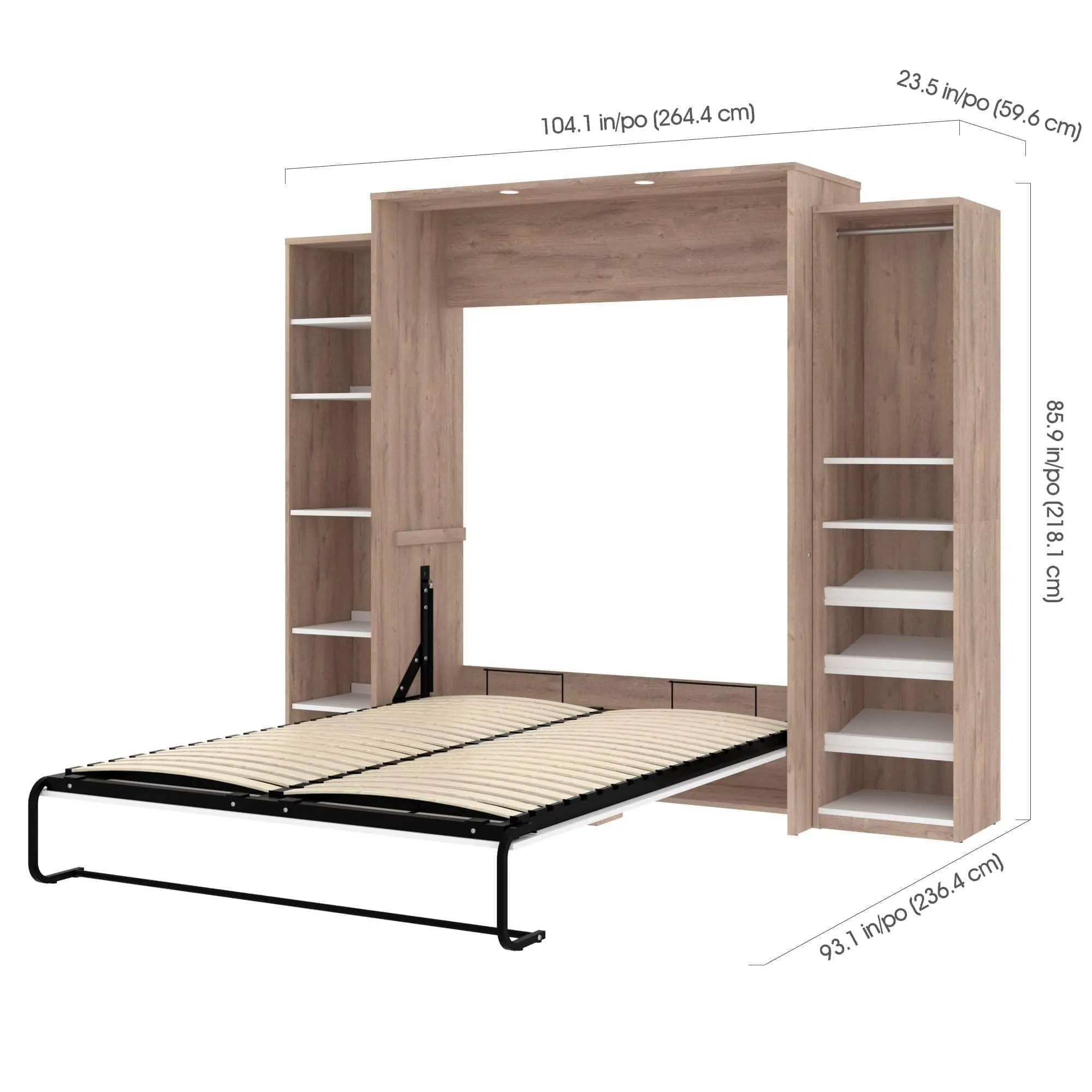 Cielo Queen Murphy Wall Bed with 2 Storage Cabinets (104W) - Available in 2 Colours