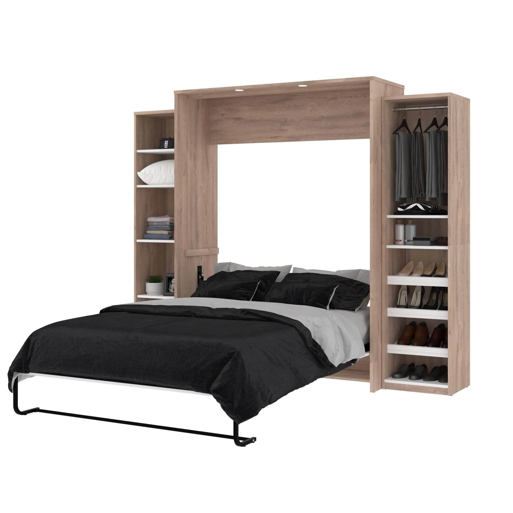 Cielo Queen Murphy Wall Bed with 2 Storage Cabinets (104W) - Available in 2 Colours