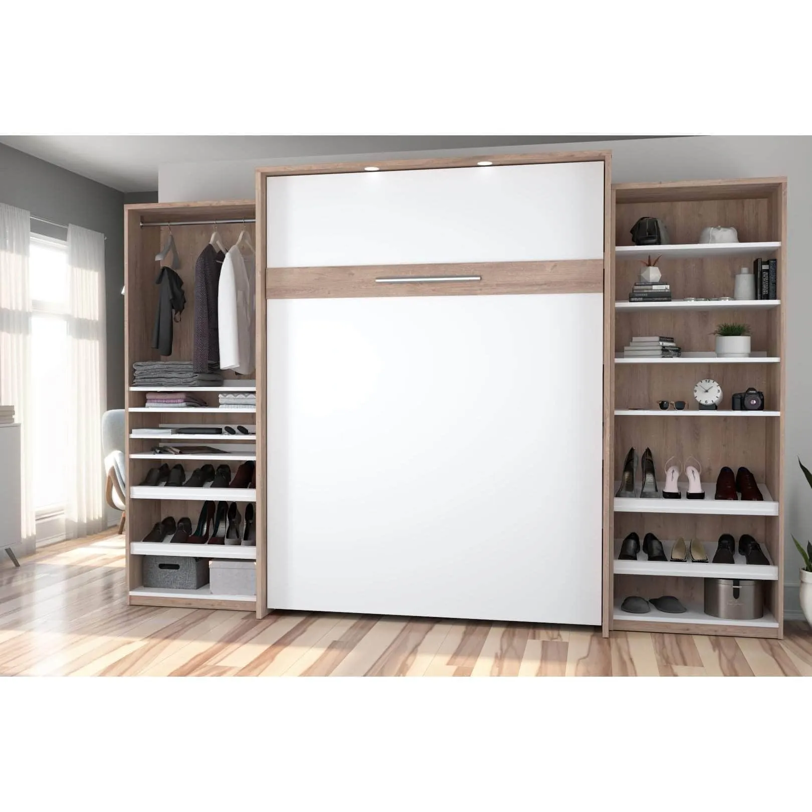 Cielo Queen Murphy Wall Bed with 2 Storage Cabinets (124W) - Available in 2 Colours