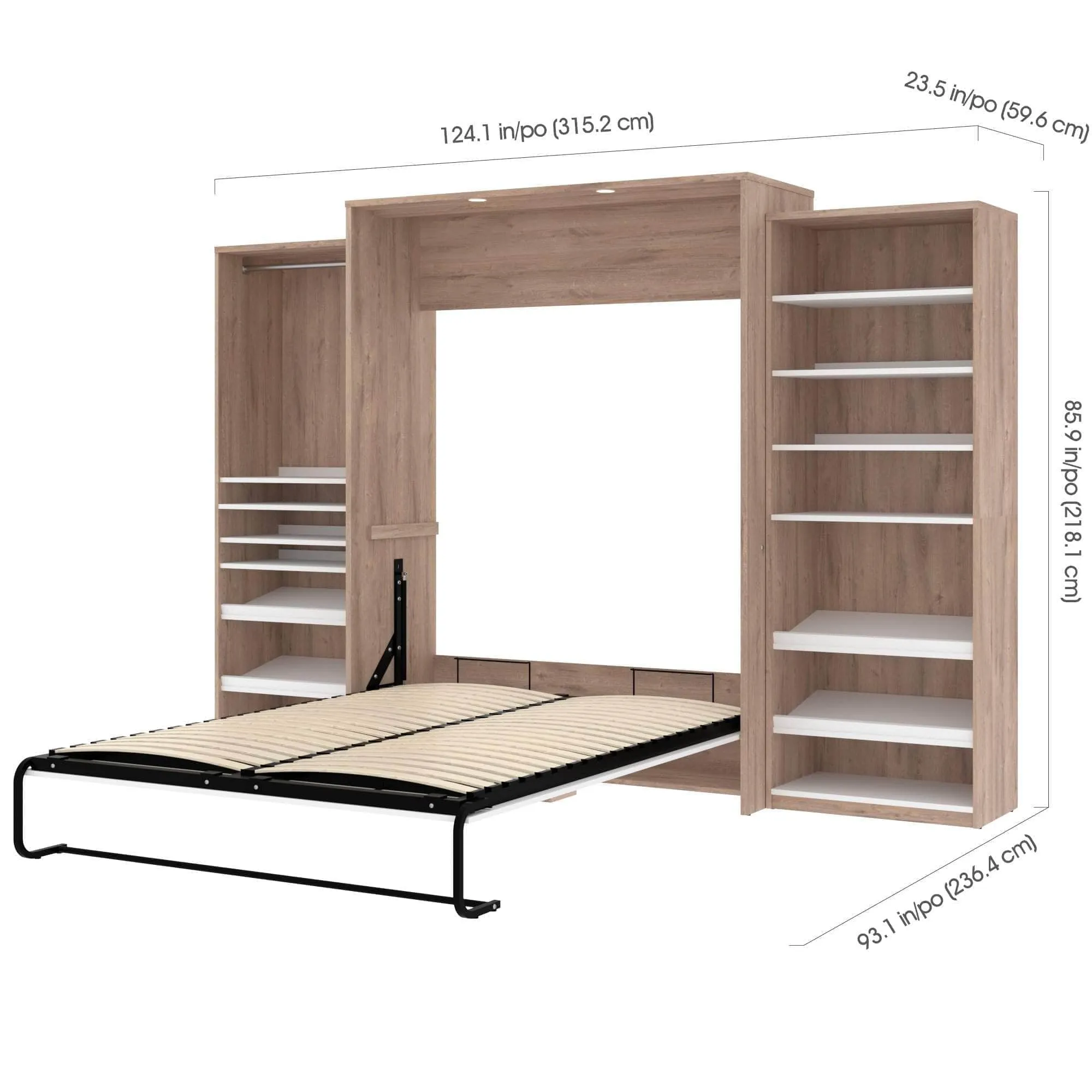 Cielo Queen Murphy Wall Bed with 2 Storage Cabinets (124W) - Available in 2 Colours