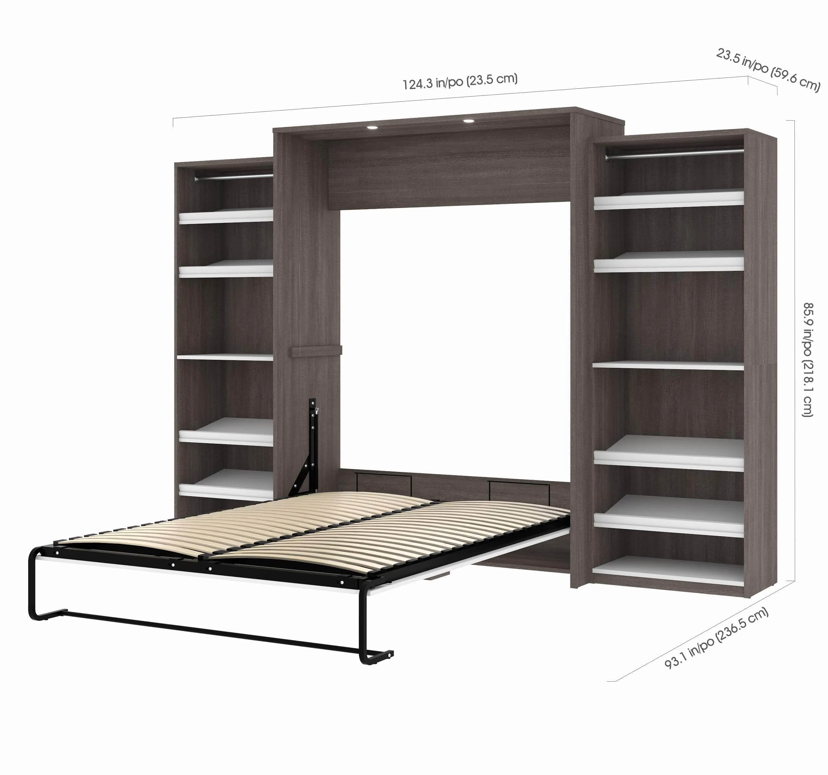 Cielo Queen Murphy Wall Bed with 2 Storage Cabinets (124W) - Available in 2 Colours