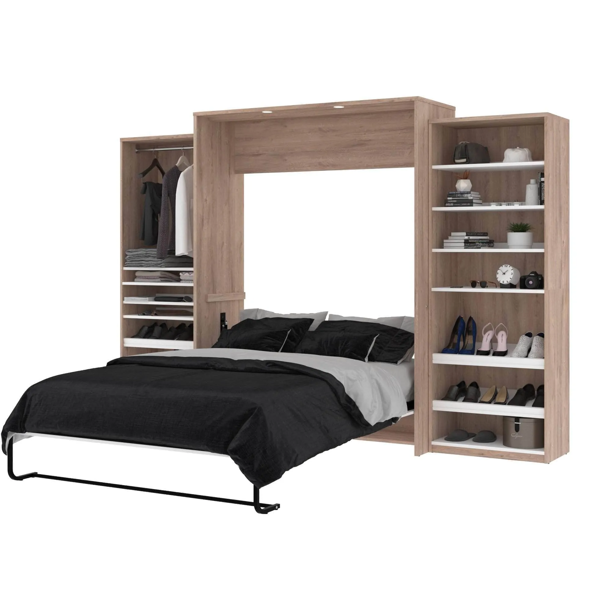 Cielo Queen Murphy Wall Bed with 2 Storage Cabinets (124W) - Available in 2 Colours