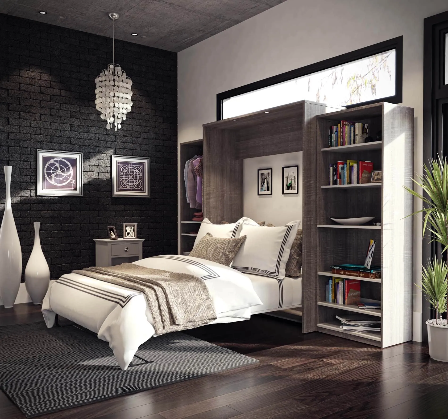 Cielo Queen Murphy Wall Bed with 2 Storage Cabinets (124W) - Available in 2 Colours