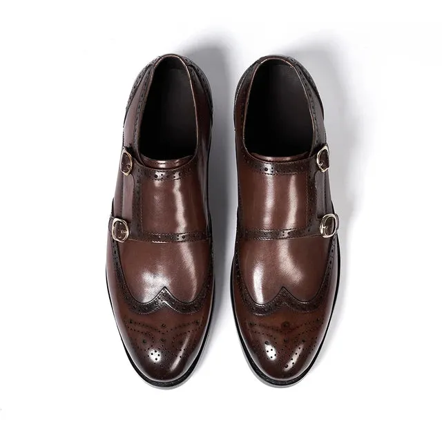 Classic Double Buckle Leather Monk Shoes