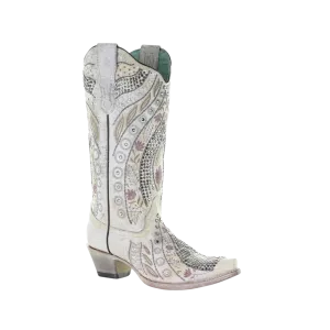 Corral Boots Women's White Floral Embroidery Studs Boots