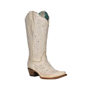 Corral Womens Embroidery & Crystals Bone Western Boot