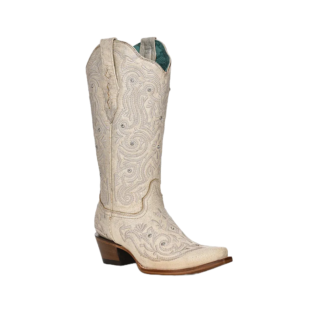 Corral Womens Embroidery & Crystals Bone Western Boot