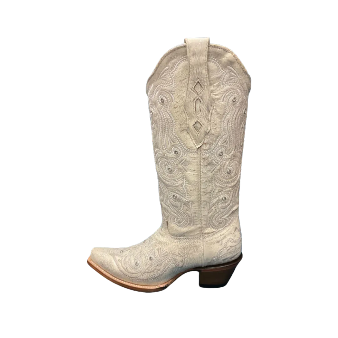 Corral Womens Embroidery & Crystals Bone Western Boot