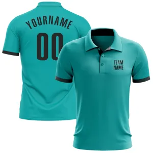 Custom Aqua Black Performance Golf Polo Shirt