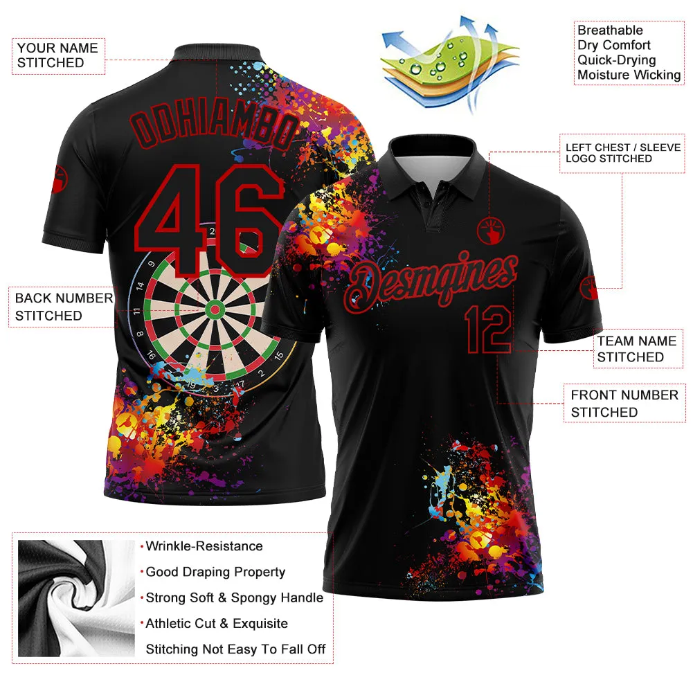 Custom Black Red 3D Pattern Design Dart Board Performance Golf Polo Shirt