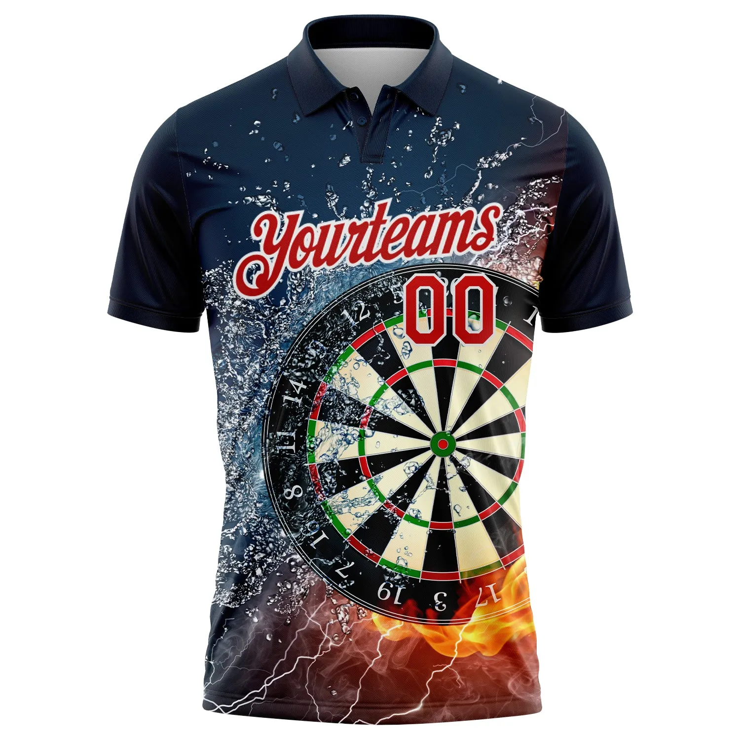 Custom Black Red-White 3D Pattern Design Flame Dart Board Performance Golf Polo Shirt