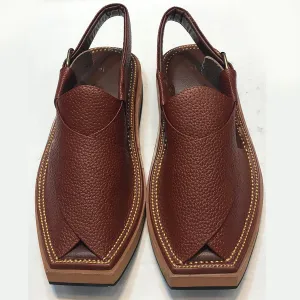 Dark Brown Dotted Leather Peshawari Men's Chappal