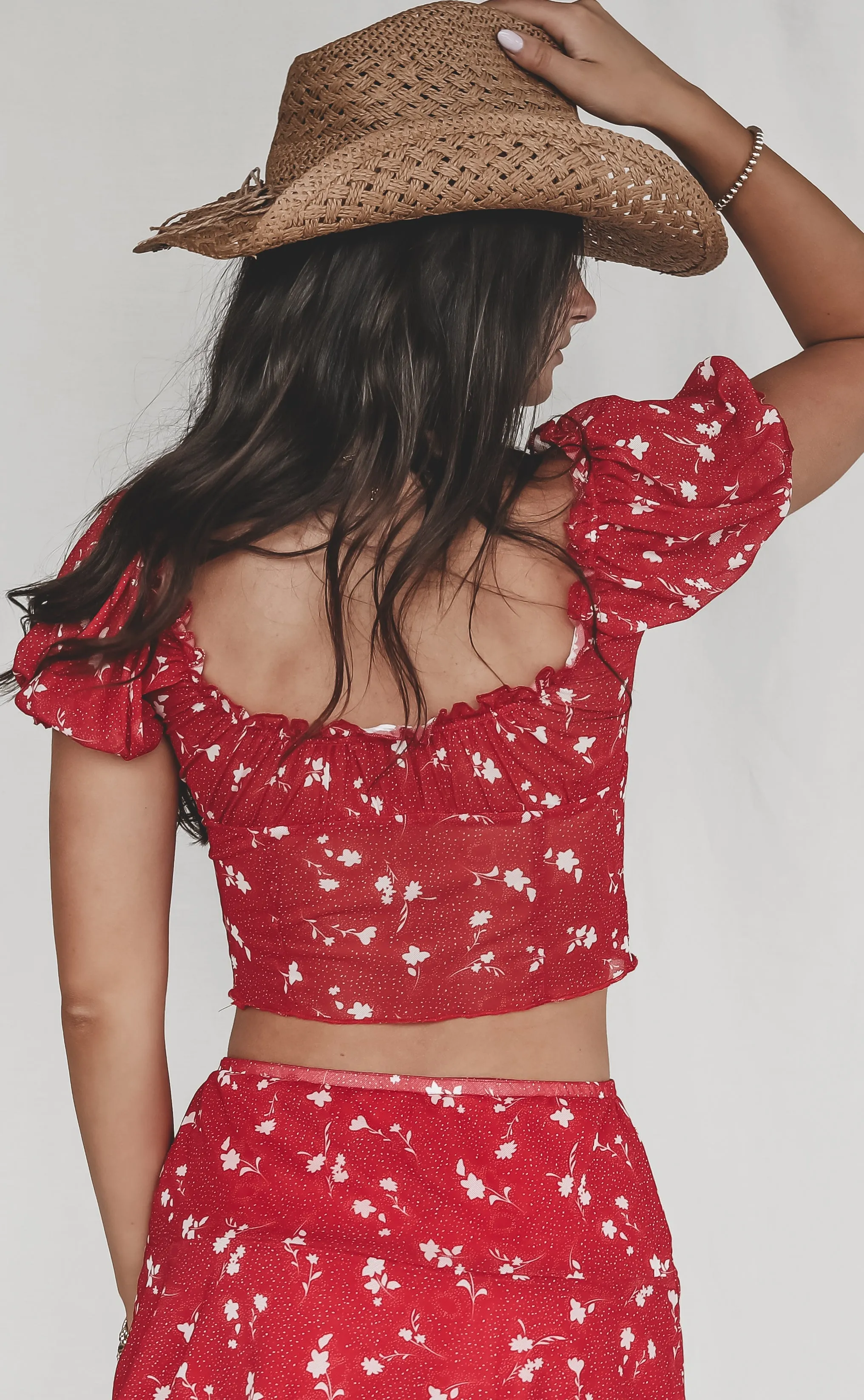 DEAL Right Hand Babe Red Floral Crop