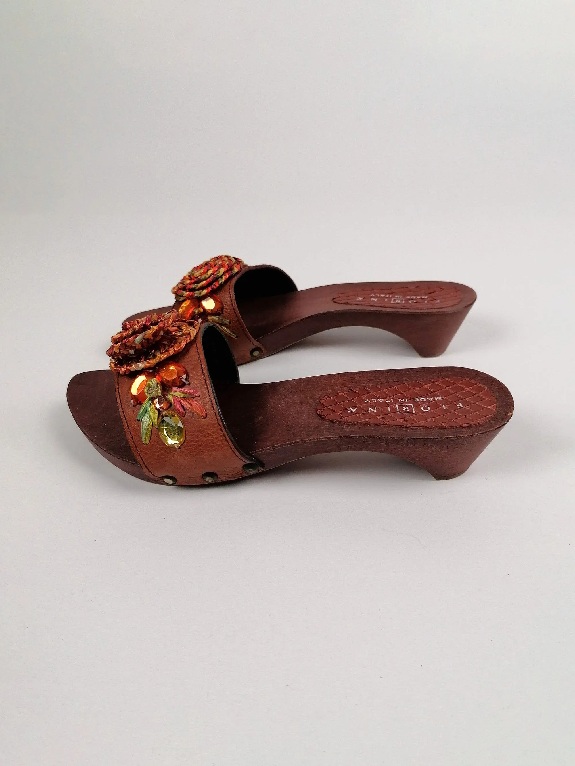 FIORINA Wood Mules Slides - size EU 37 -37.5 / UK 4.5 -5 / US 7