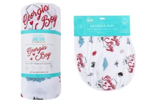 Gift Set: Georgia Boy Muslin Swaddle Blanket and Burp Cloth/Bib Combo by Little Hometown