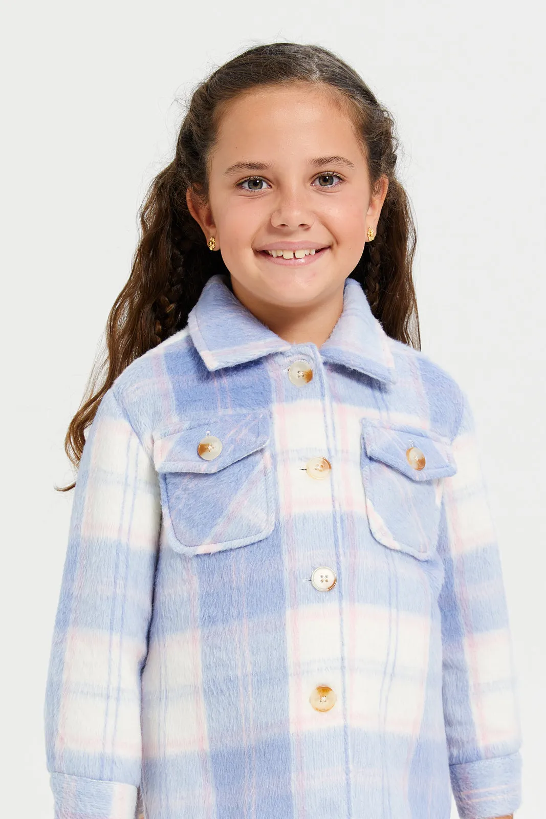 Girls Blue Checkered Jacket