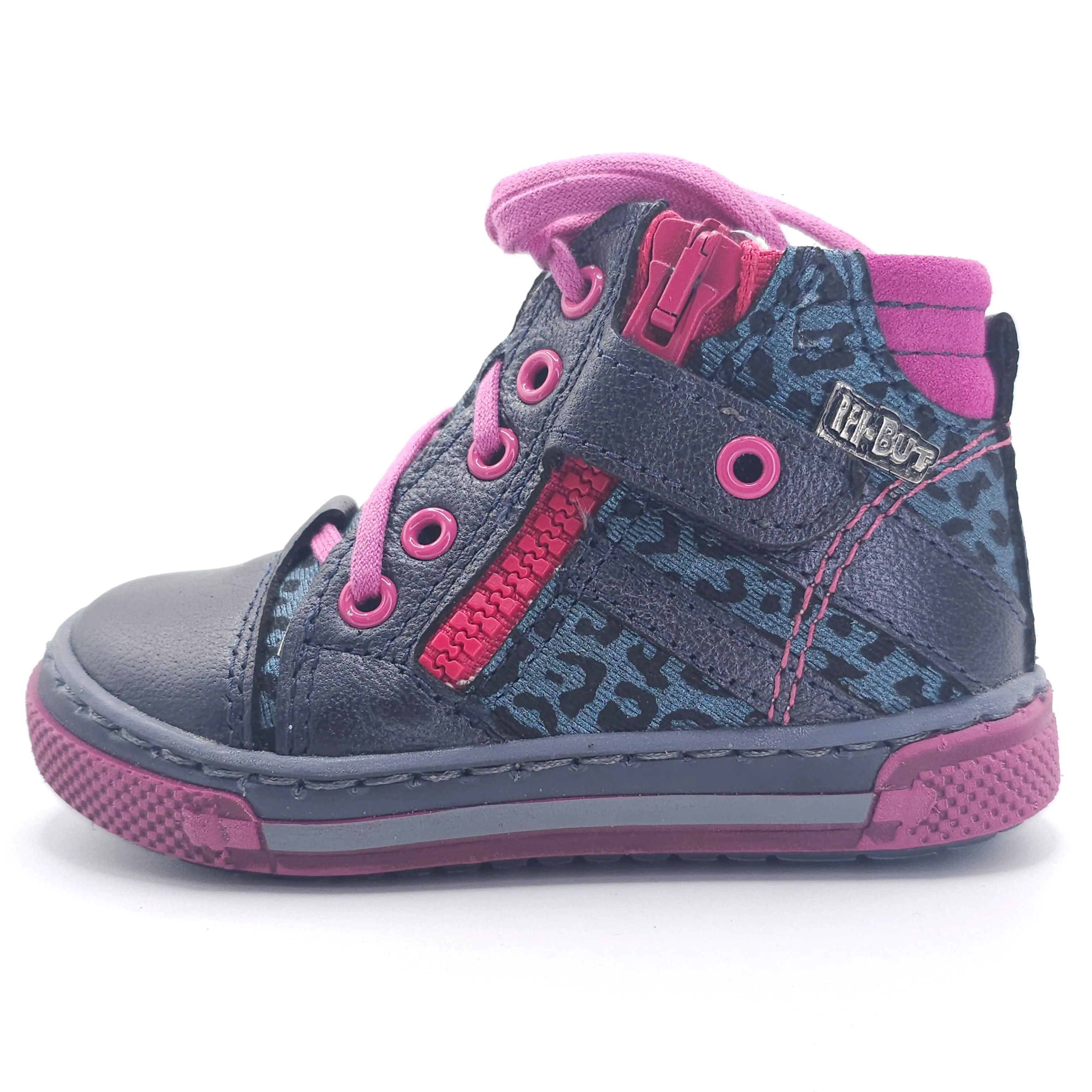 Girls High Zip Shoe In Navy and Pink